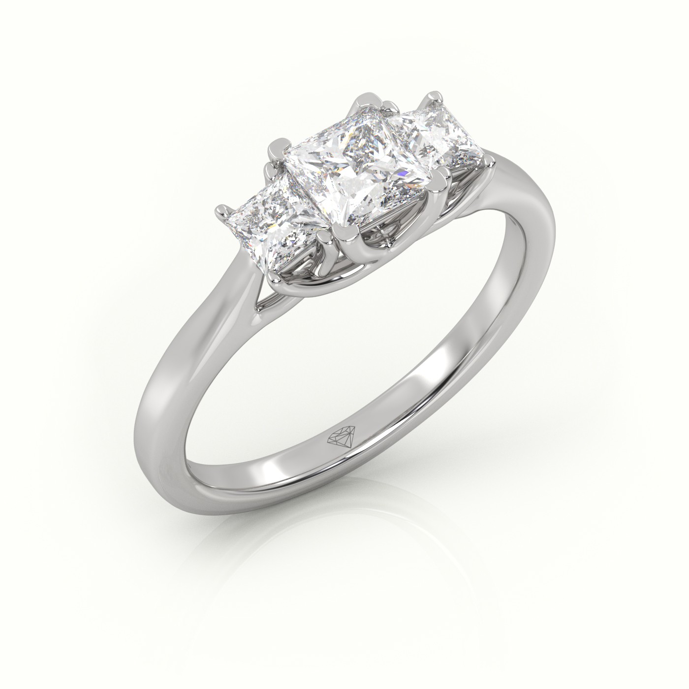 10K WHITE GOLD PRINCESS CUT DIAMOND 4 PRONGS SIDE STONE ENGAGEMENT RING