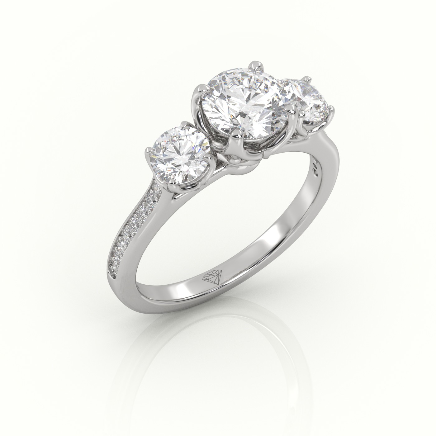 10K WHITE GOLD ROUND CUT DIAMOND SIDE STONE CHANNEL SETTING ENGAGEMENT RING