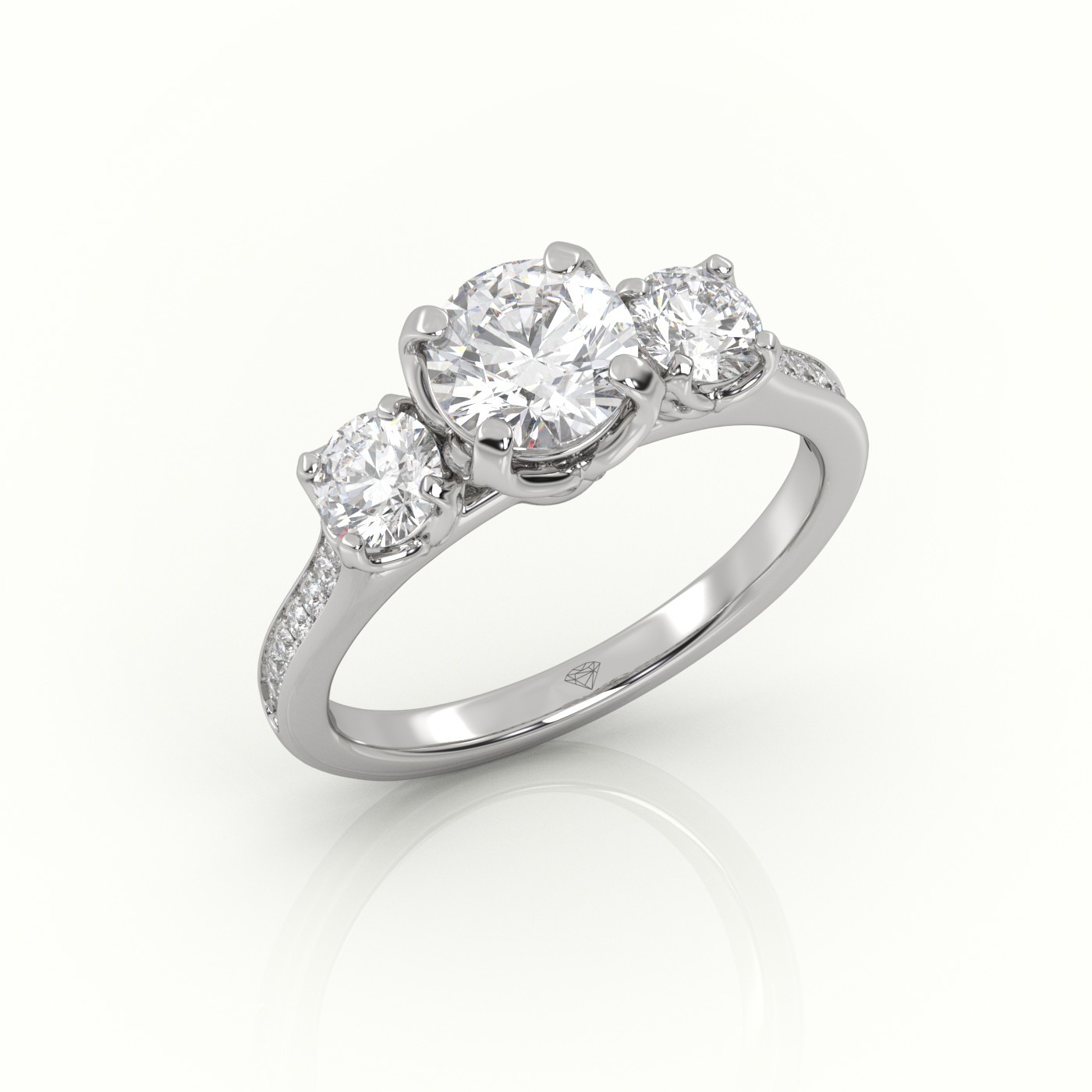 10K WHITE GOLD ROUND CUT DIAMOND SIDE-STONE PAVE SETTING ENGAGEMENT RING