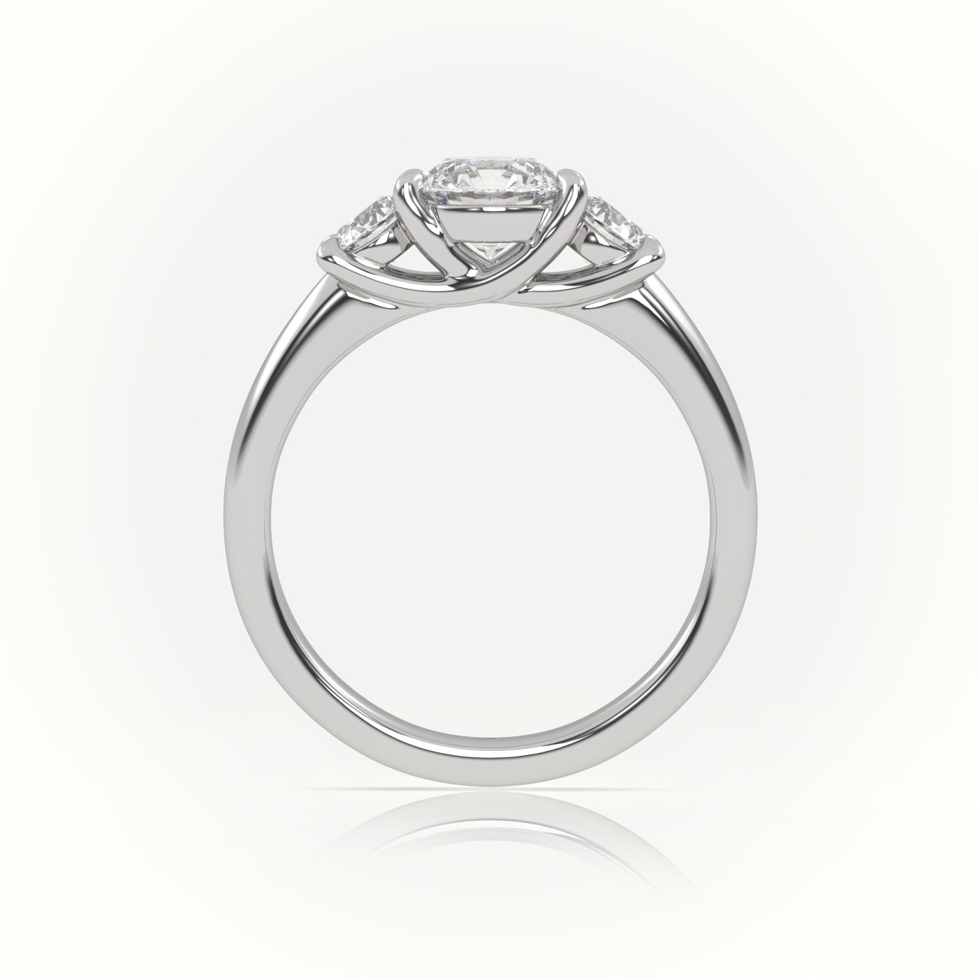 10K WHITE GOLD ROUND CUT DIAMOND 4 PRONGS SIDE STONES ENGAGEMENT RING