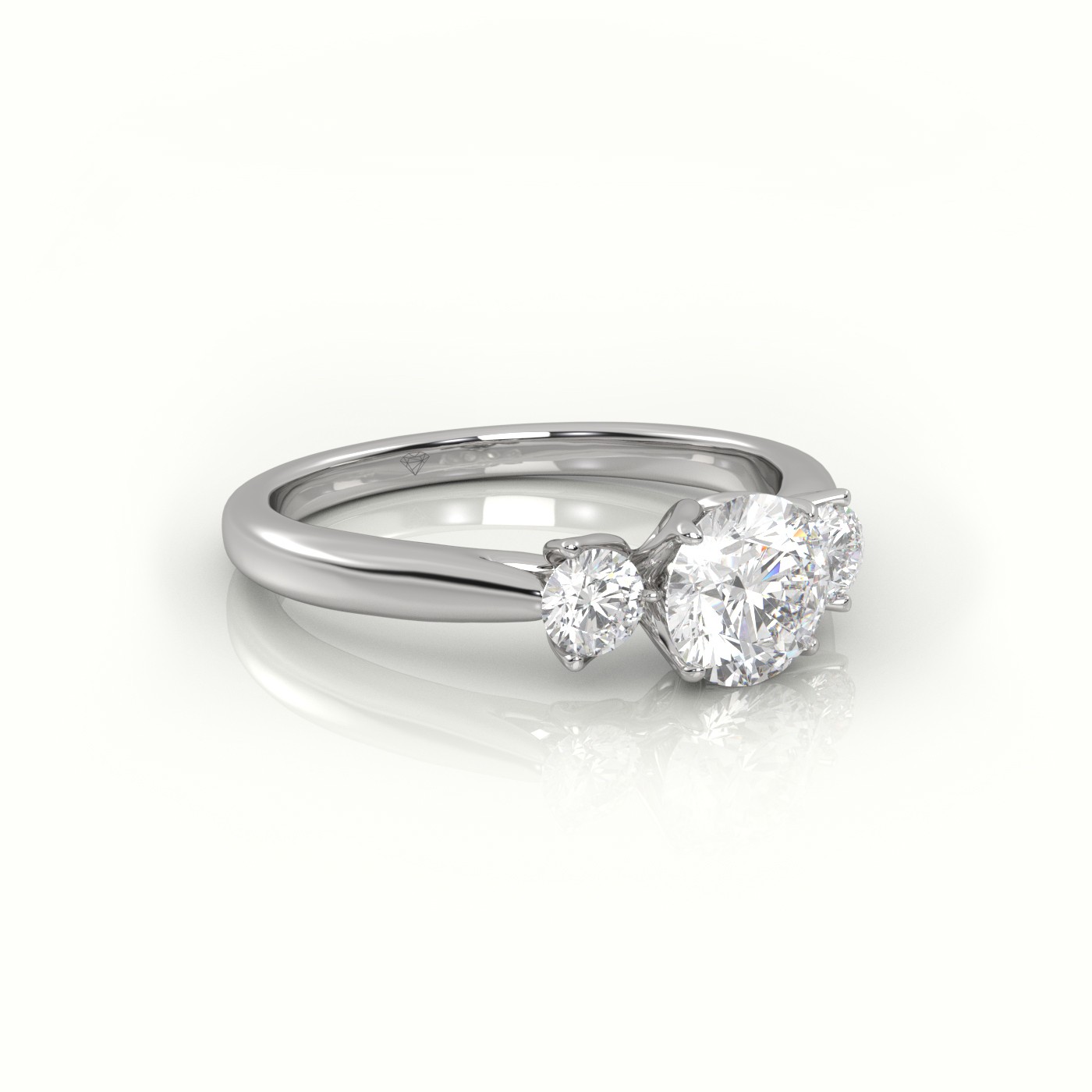 10K WHITE GOLD ROUND CUT DIAMOND SIDE STONE ENGAGEMENT RING