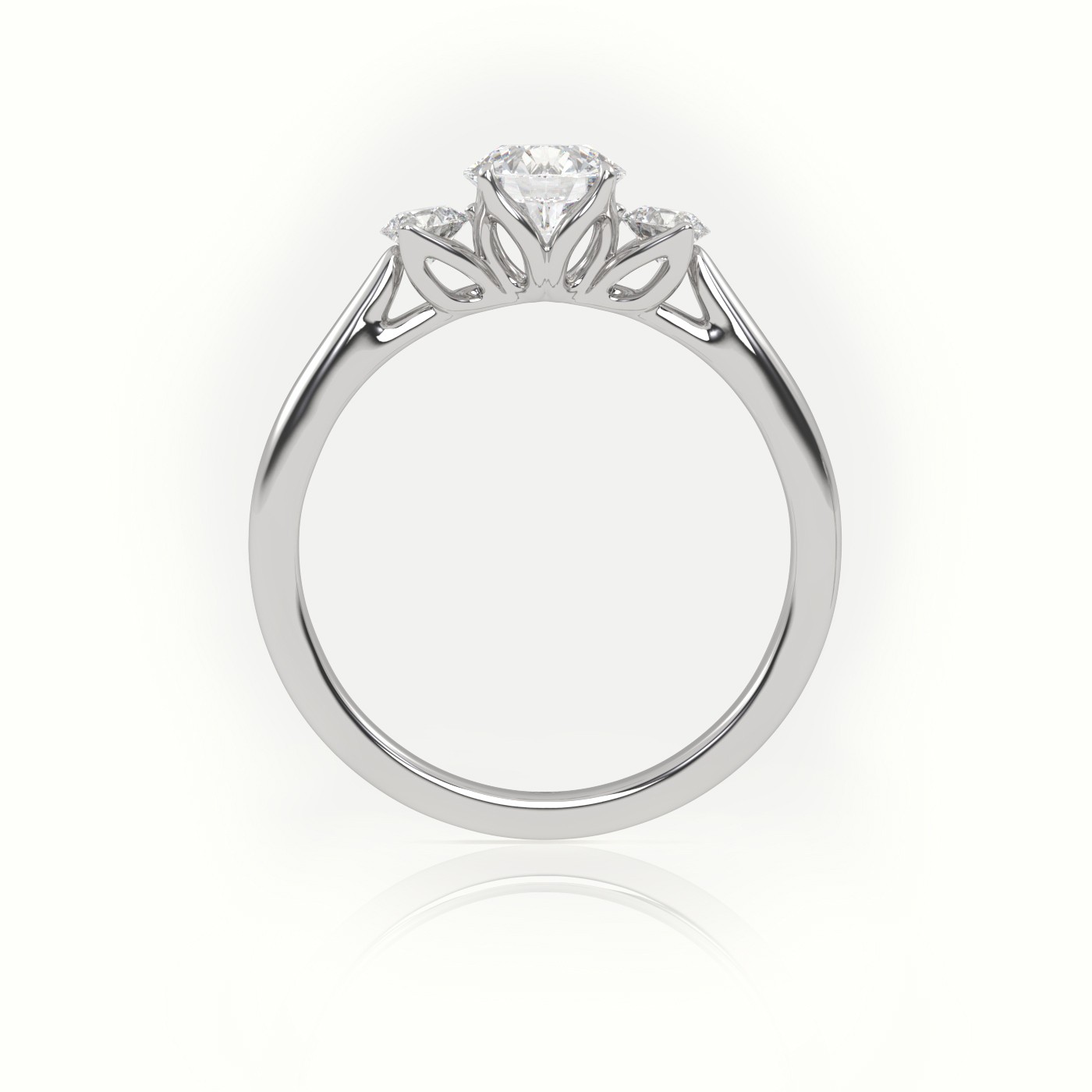 10K WHITE GOLD ROUND CUT DIAMOND SIDE STONE ENGAGEMENT RING