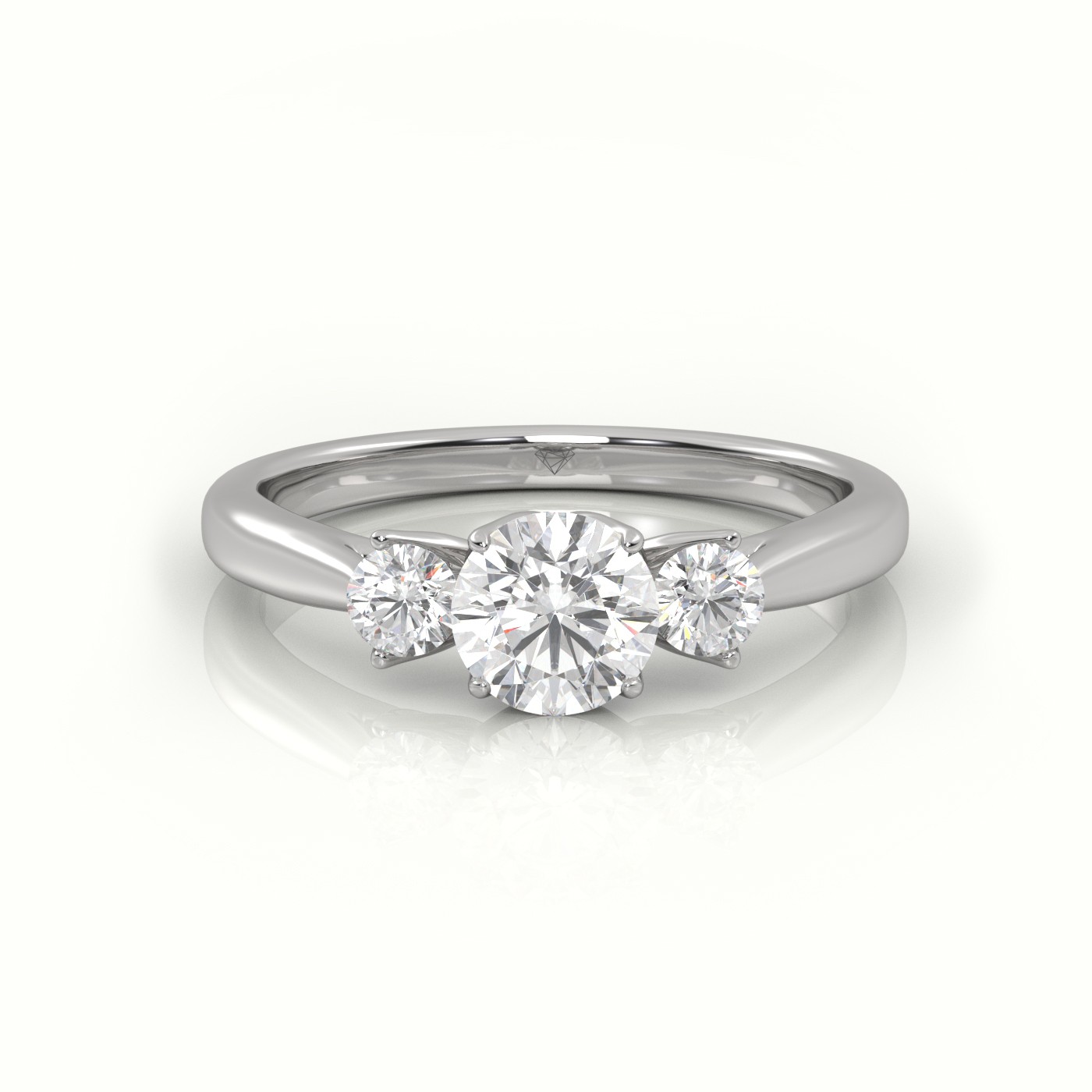 10K WHITE GOLD ROUND CUT DIAMOND SIDE STONE ENGAGEMENT RING