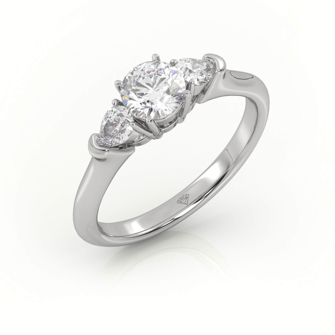 10K WHITE GOLD ROUND CUT DIAMOND 4 PRONGS SIDE STONE ENGAGEMENT RING