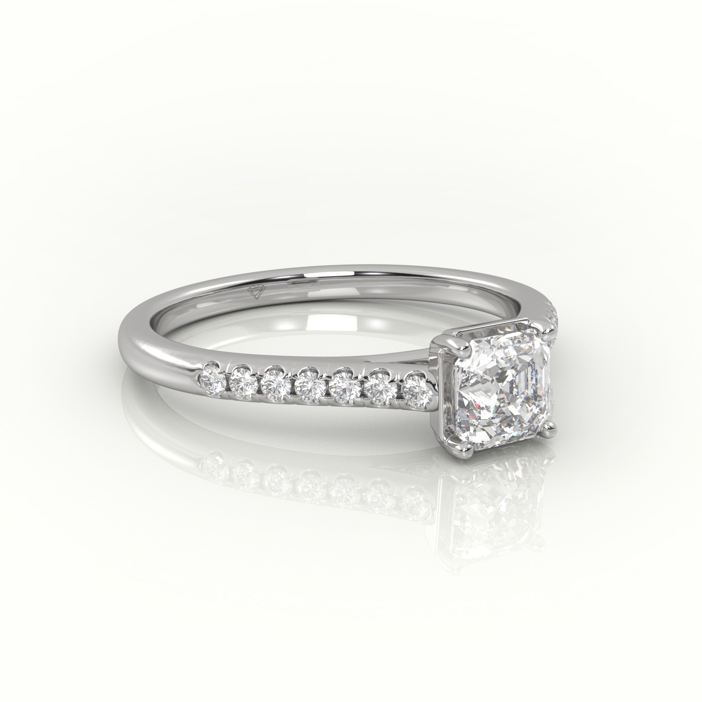 10K WHITE GOLD ASSCHER CUT DIAMOND 4 PRONGS PAVE SETTING ENGAGEMENT RING