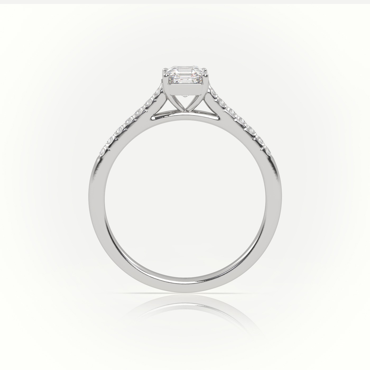 10K WHITE GOLD ASSCHER CUT DIAMOND 4 PRONGS PAVE SETTING ENGAGEMENT RING