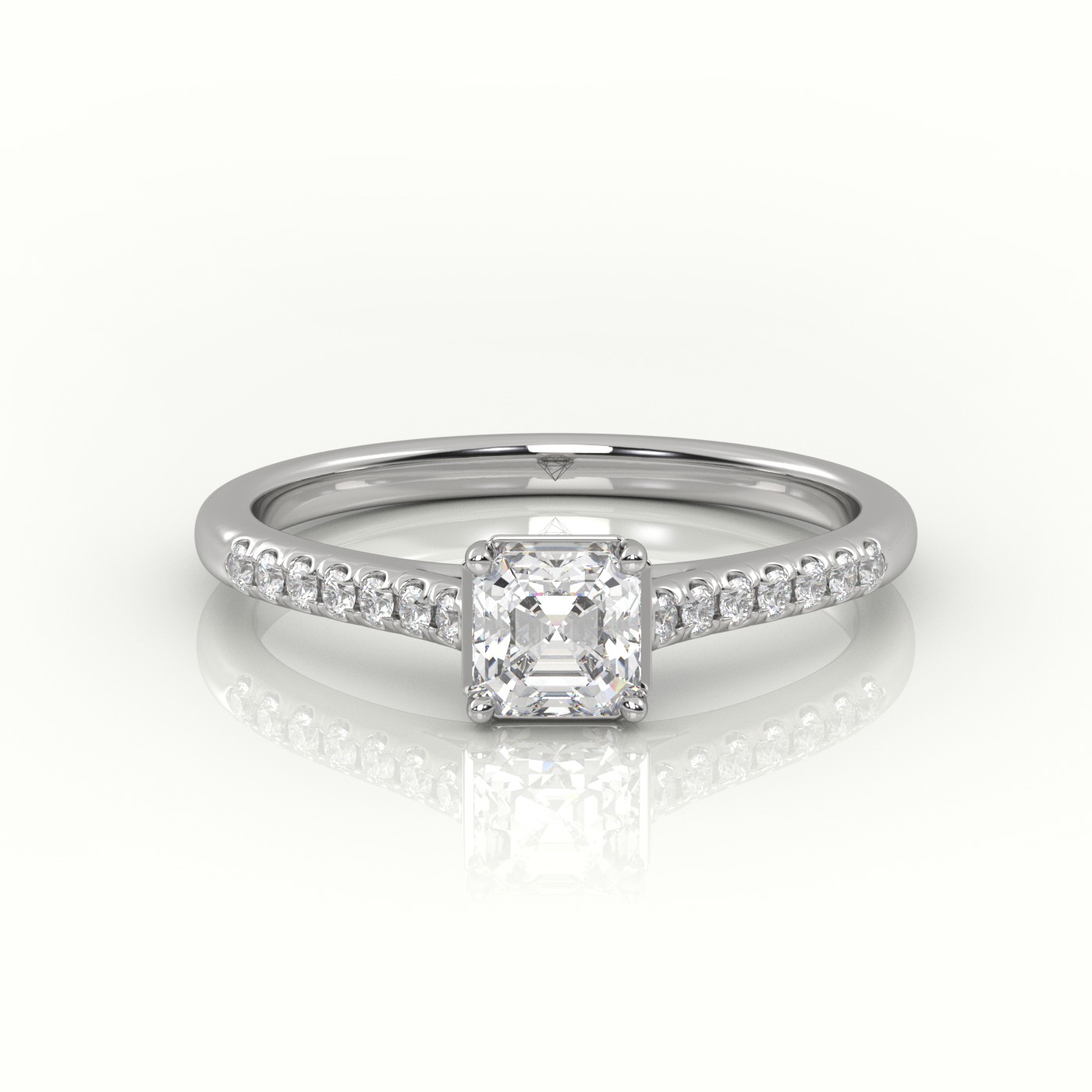 10K WHITE GOLD ASSCHER CUT DIAMOND 4 PRONGS PAVE SETTING ENGAGEMENT RING