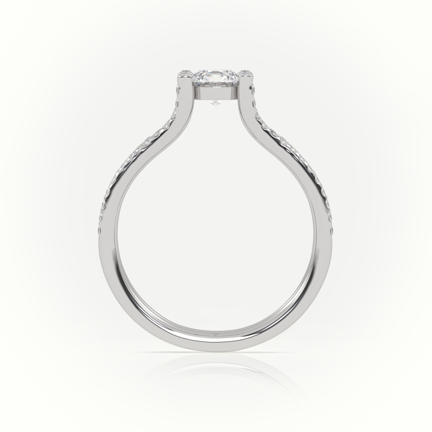 10K WHITE GOLD PRINCESS CUT DIAMOND 4 PRONGS PAVE SETTING ENGAGEMENT RING