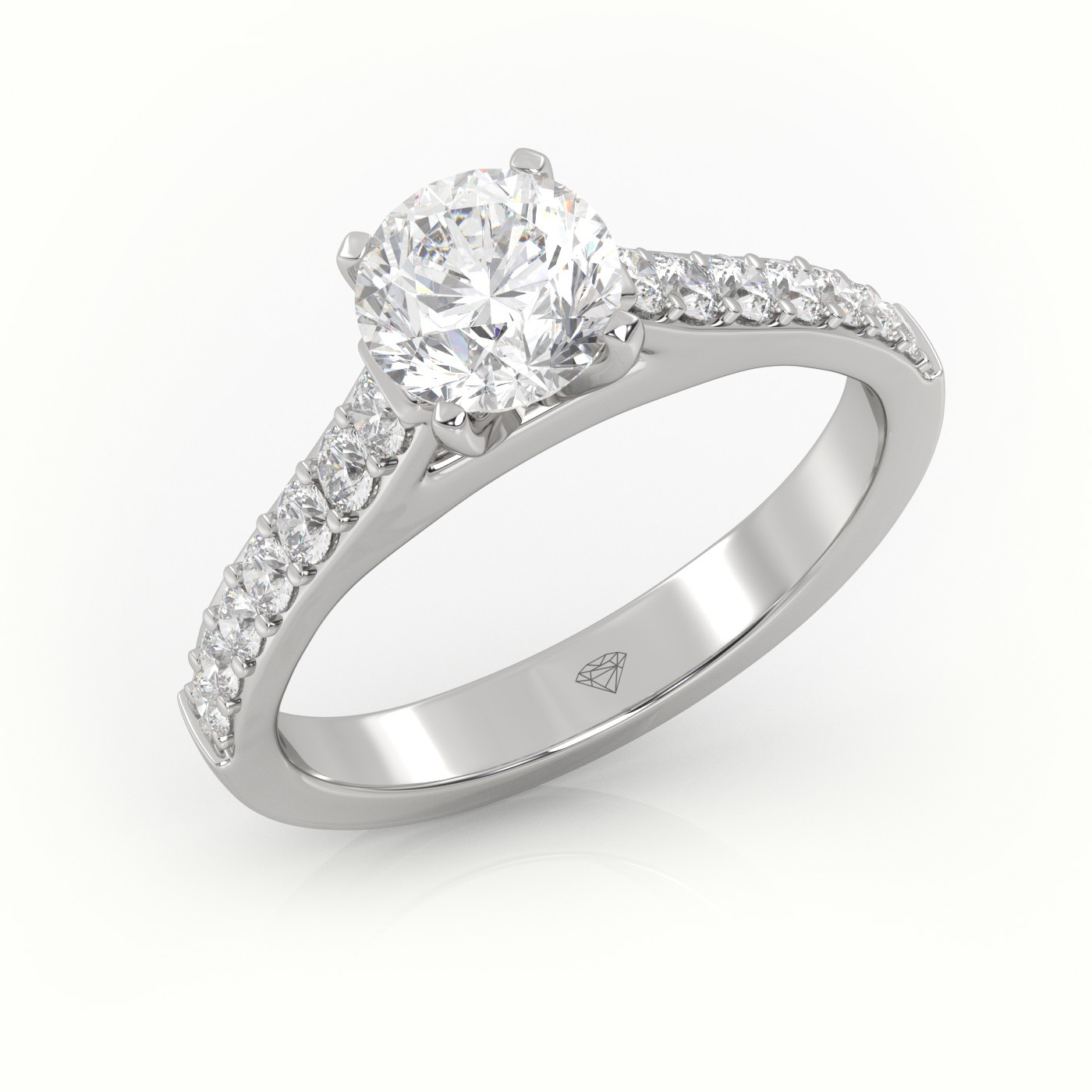 10K WHITE GOLD ROUND-CUT DIAMOND 4 PRONG PAVE SETTING ENGAGEMENT RING