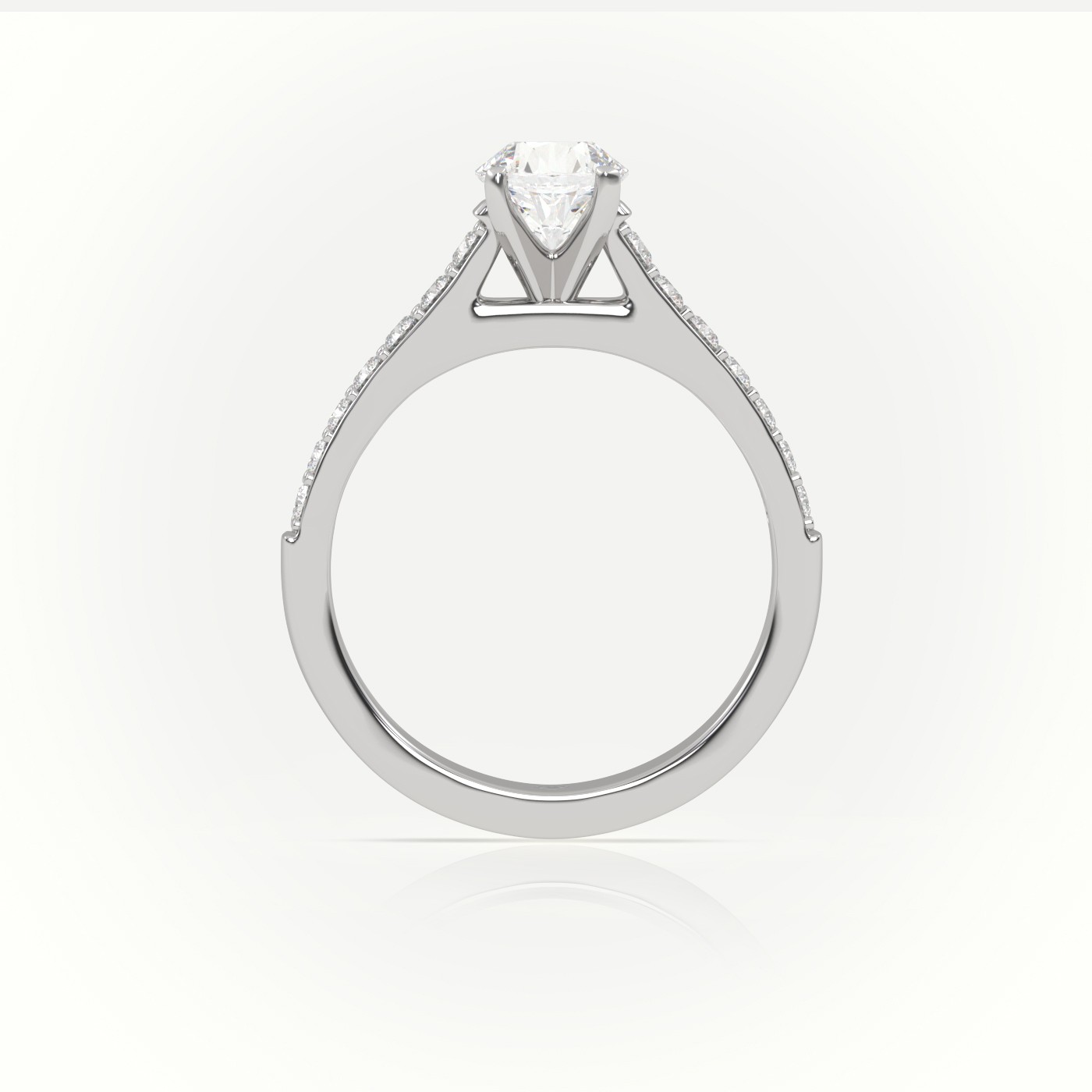 10K WHITE GOLD ROUND-CUT DIAMOND 4 PRONG PAVE SETTING ENGAGEMENT RING