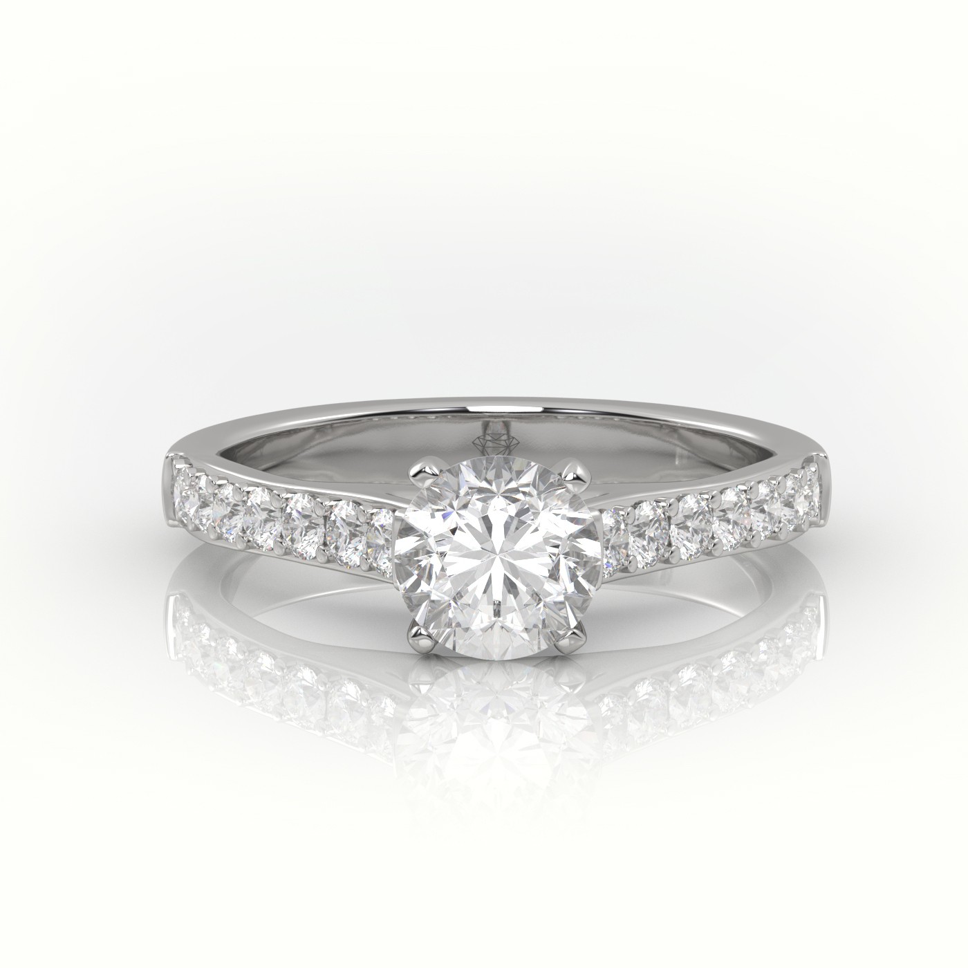 10K WHITE GOLD ROUND-CUT DIAMOND 4 PRONG PAVE SETTING ENGAGEMENT RING