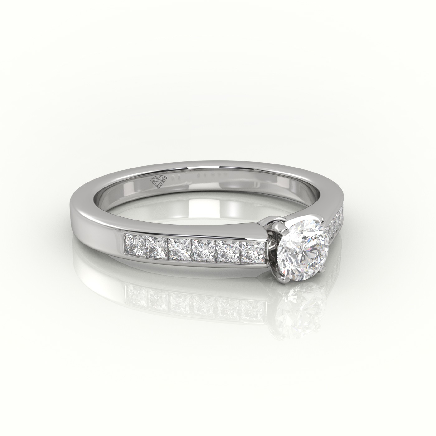 10K WHITE GOLD ROUND-CUT DIAMOND 4 PRONG CHANNEL SETTING ENGAGEMENT RING