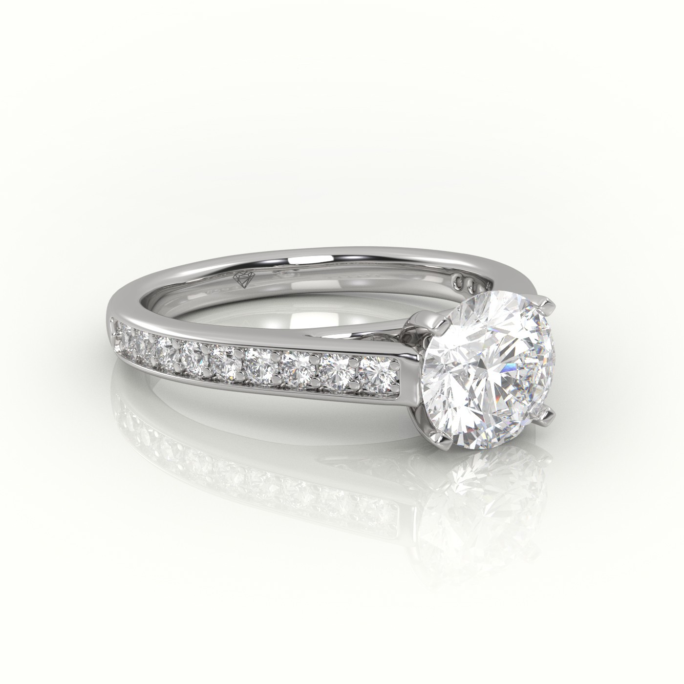 10K WHITE GOLD ROUND CUT DIAMOND 4 PRONGS CHANNEL-SETTING ENGAGEMENT RING