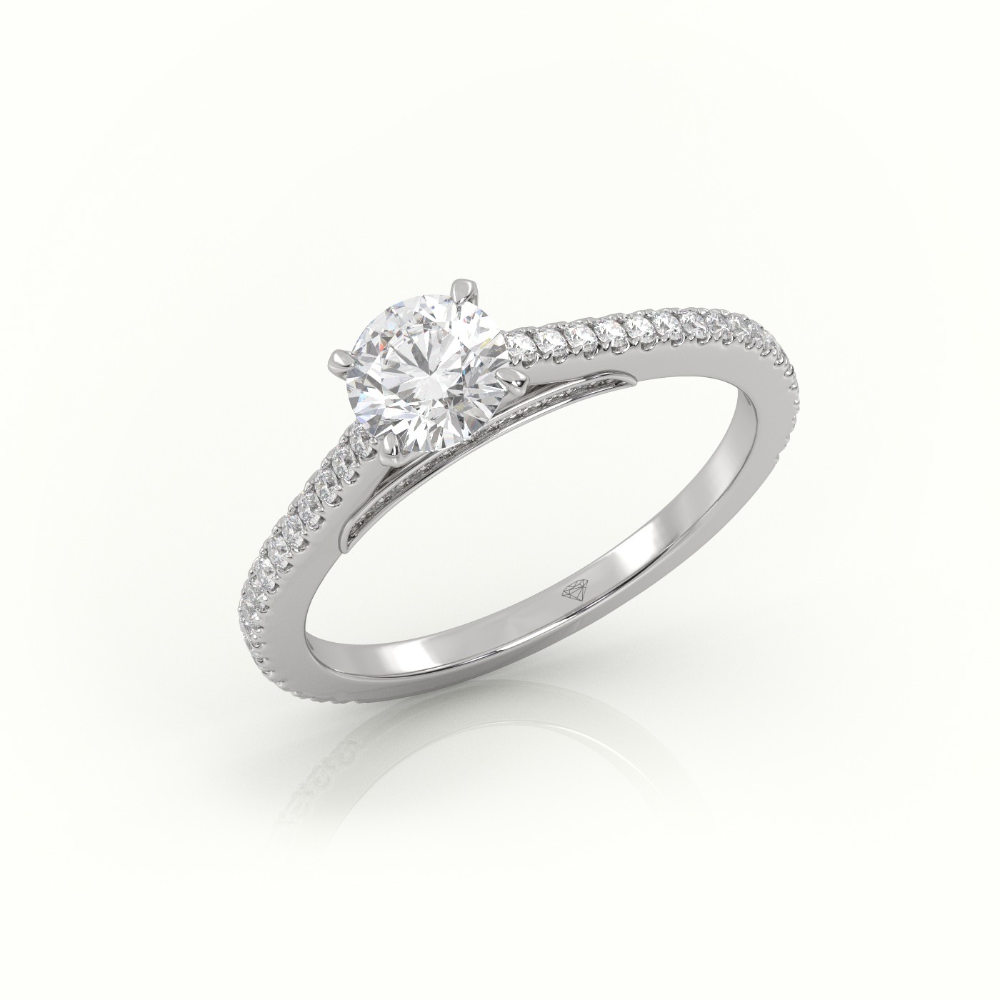 10K WHITE GOLD BRILLIANT ROUND CUT DIAMOND 4 PRONGS PAVE SETTING ENGAGEMENT RING