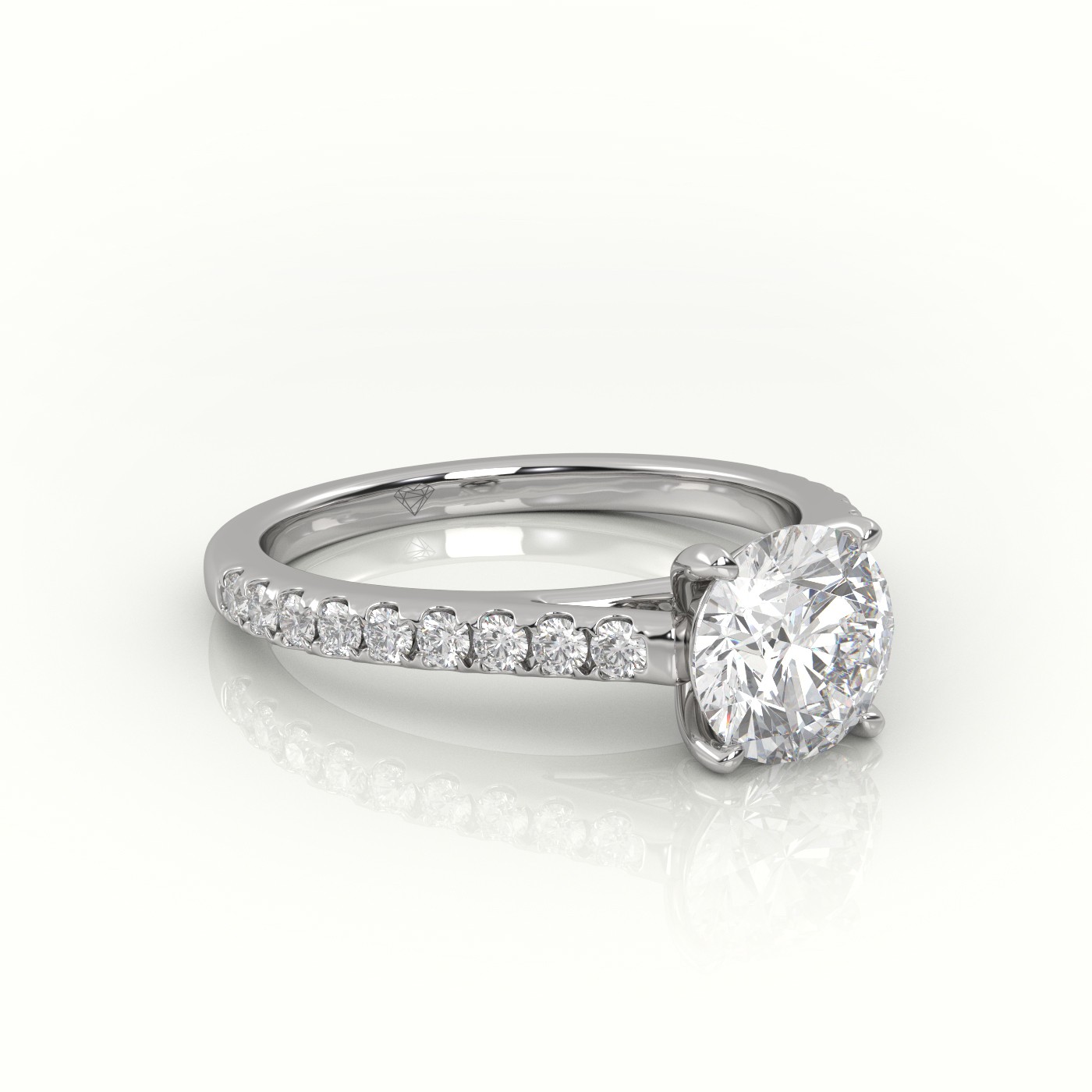 10K WHITE GOLD ROUND CUT DIAMOND  PAVE SETTING ENGAGEMENT RING