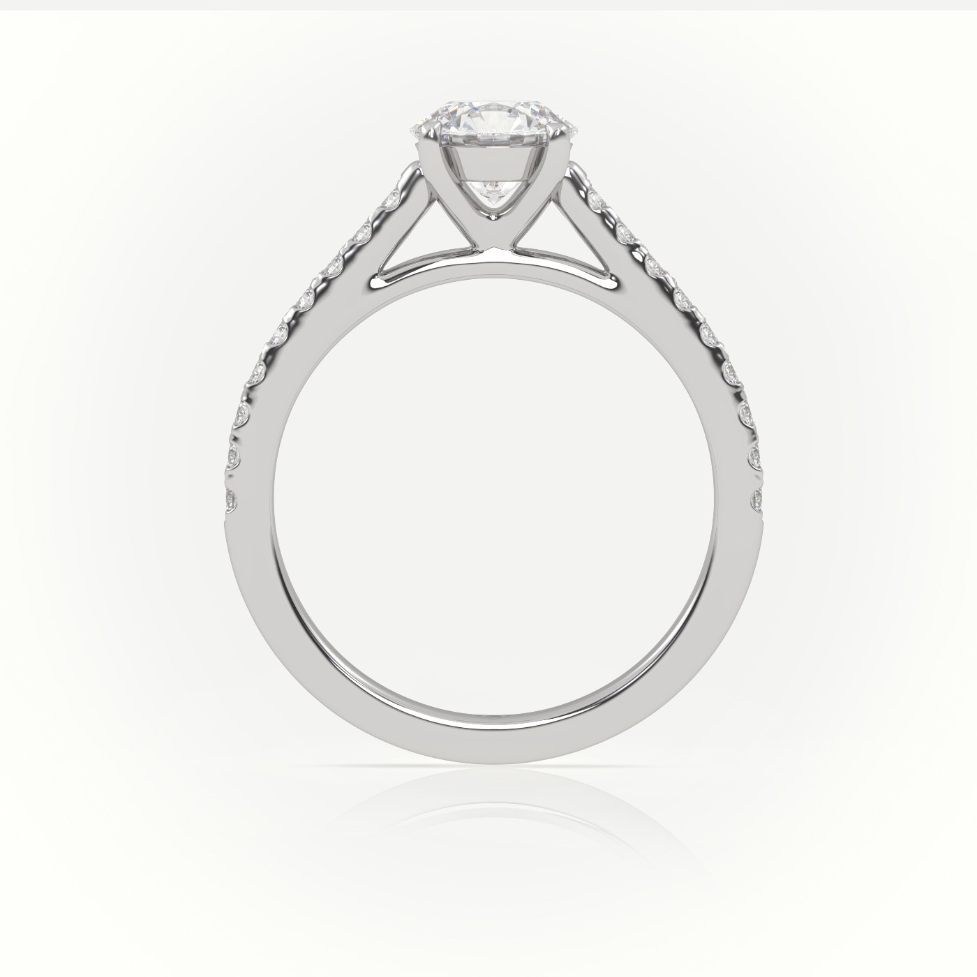 10K WHITE GOLD ROUND CUT DIAMOND  PAVE SETTING ENGAGEMENT RING