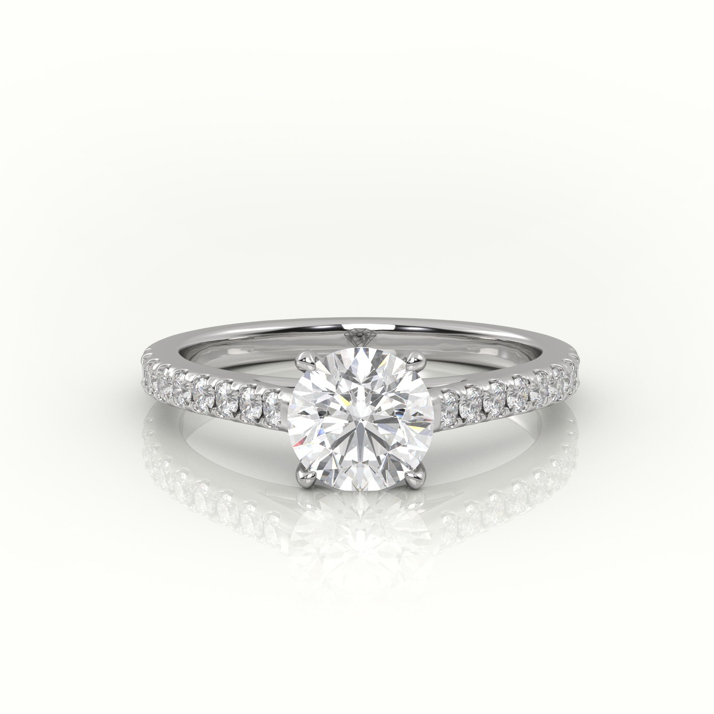 10K WHITE GOLD ROUND CUT DIAMOND  PAVE SETTING ENGAGEMENT RING