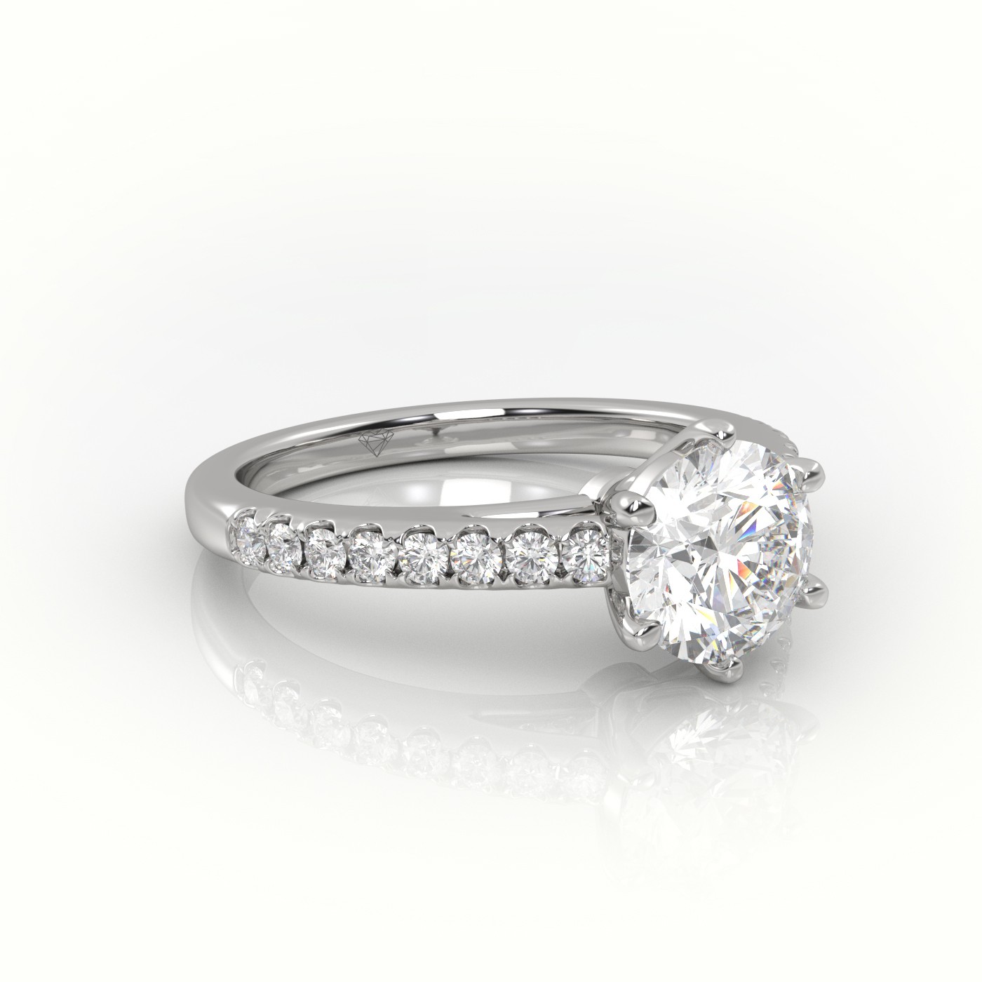 10K WHITE GOLD ROUND CUT DIAMOND 6 PRONGS PAVE SETTING ENGAGEMENT RING