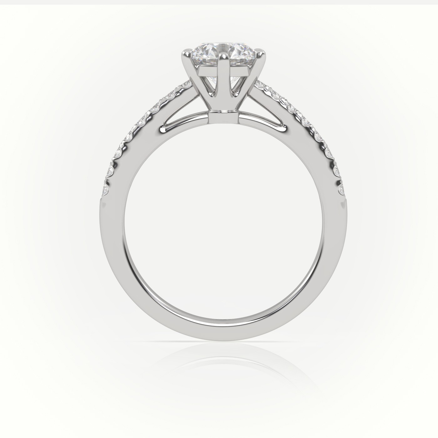 10K WHITE GOLD ROUND CUT DIAMOND 6 PRONGS PAVE SETTING ENGAGEMENT RING