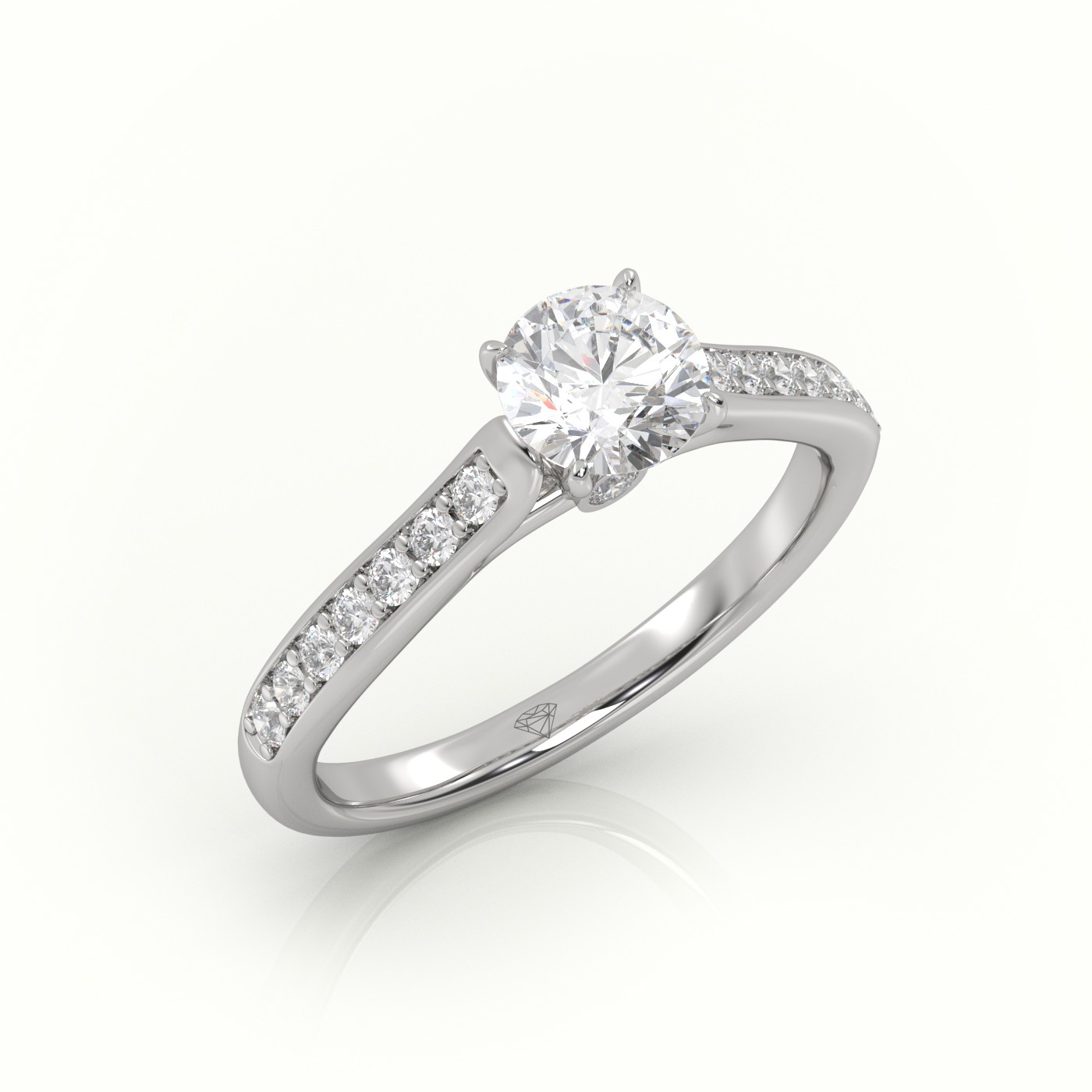 10K WHITE GOLD ROUND  CUT DIAMOND 4 PRONGS CHANNEL SETTING ENGAGEMENT RING