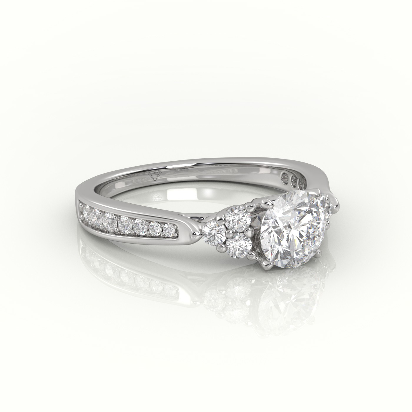 10K WHITE GOLD ROUND CUT DIAMOND 8 PRONGS SIDE STONE DESIGNER ENGAGEMENT RING