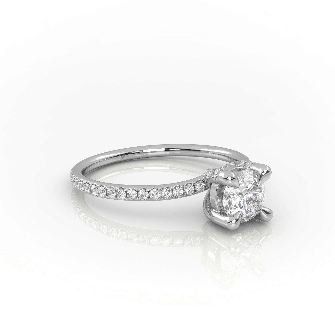 10K WHITE GOLD ROUND BRILLIANT CUT DIAMOND 4 PRONGS PAVE SETTING ENGAGEMENT RING