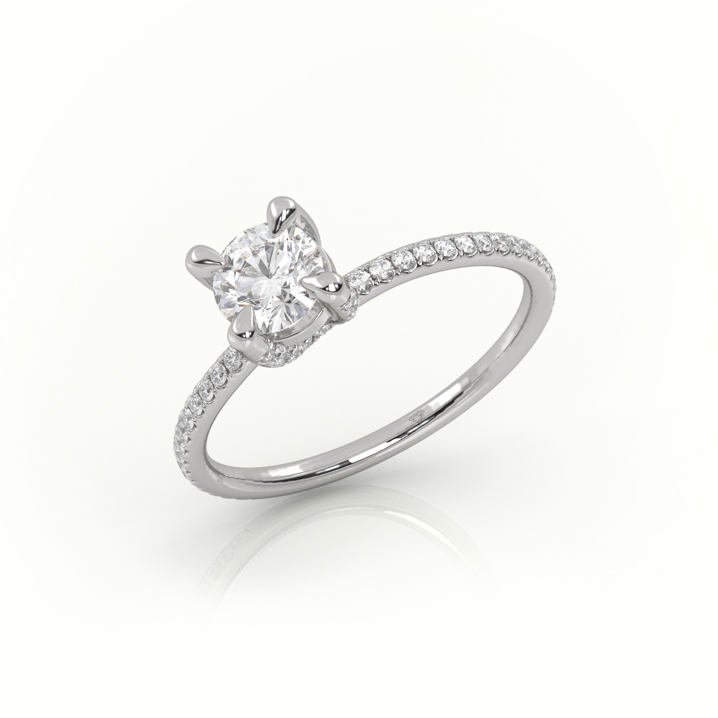 10K WHITE GOLD ROUND BRILLIANT CUT DIAMOND 4 PRONGS PAVE SETTING ENGAGEMENT RING
