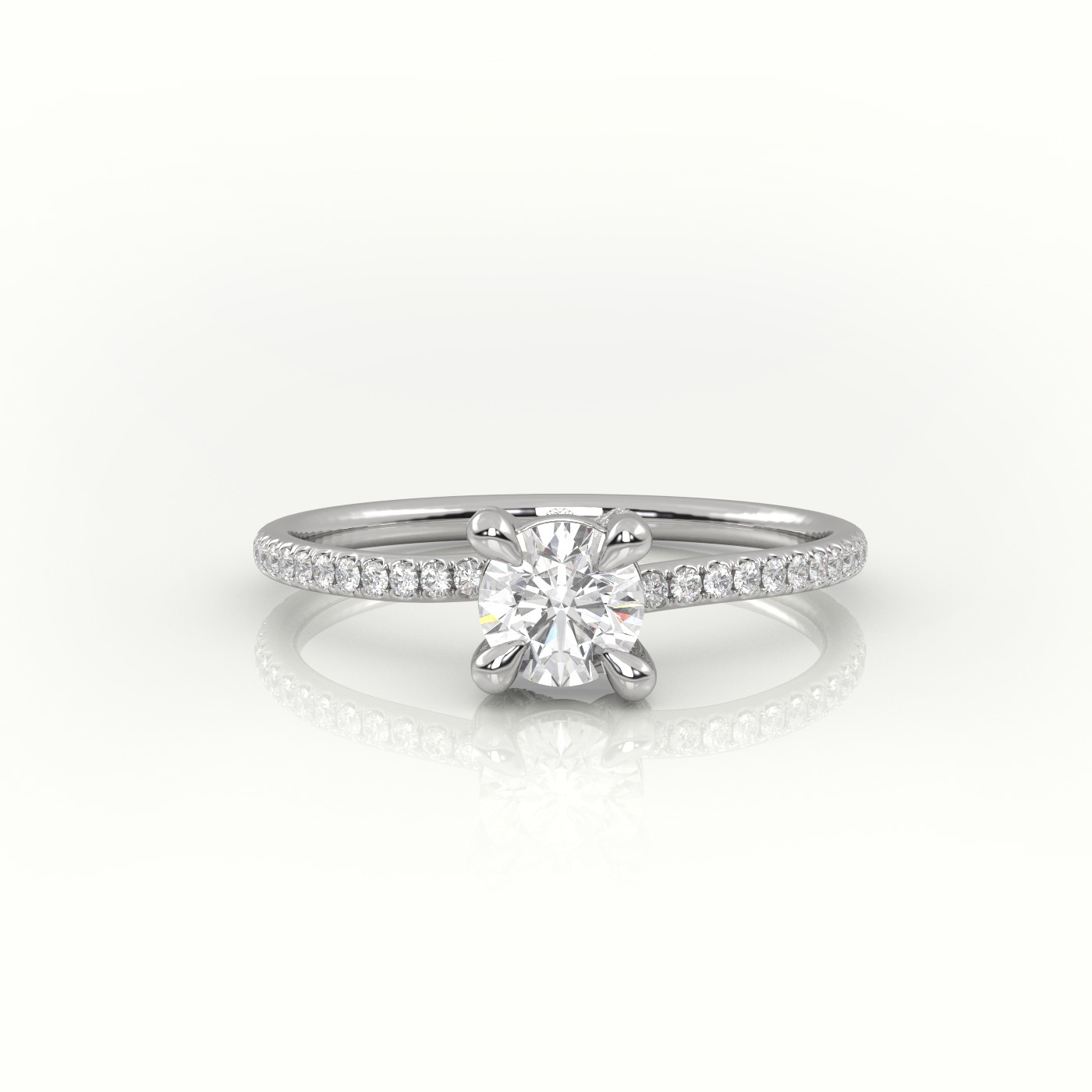 10K WHITE GOLD ROUND BRILLIANT CUT DIAMOND 4 PRONGS PAVE SETTING ENGAGEMENT RING