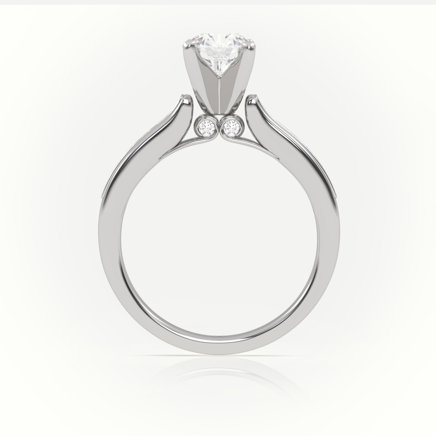 10K WHITE GOLD ROUND-CUT-DIAMOND 4 PRONGS CHANNEL SETTING ENGAGEMENT RING