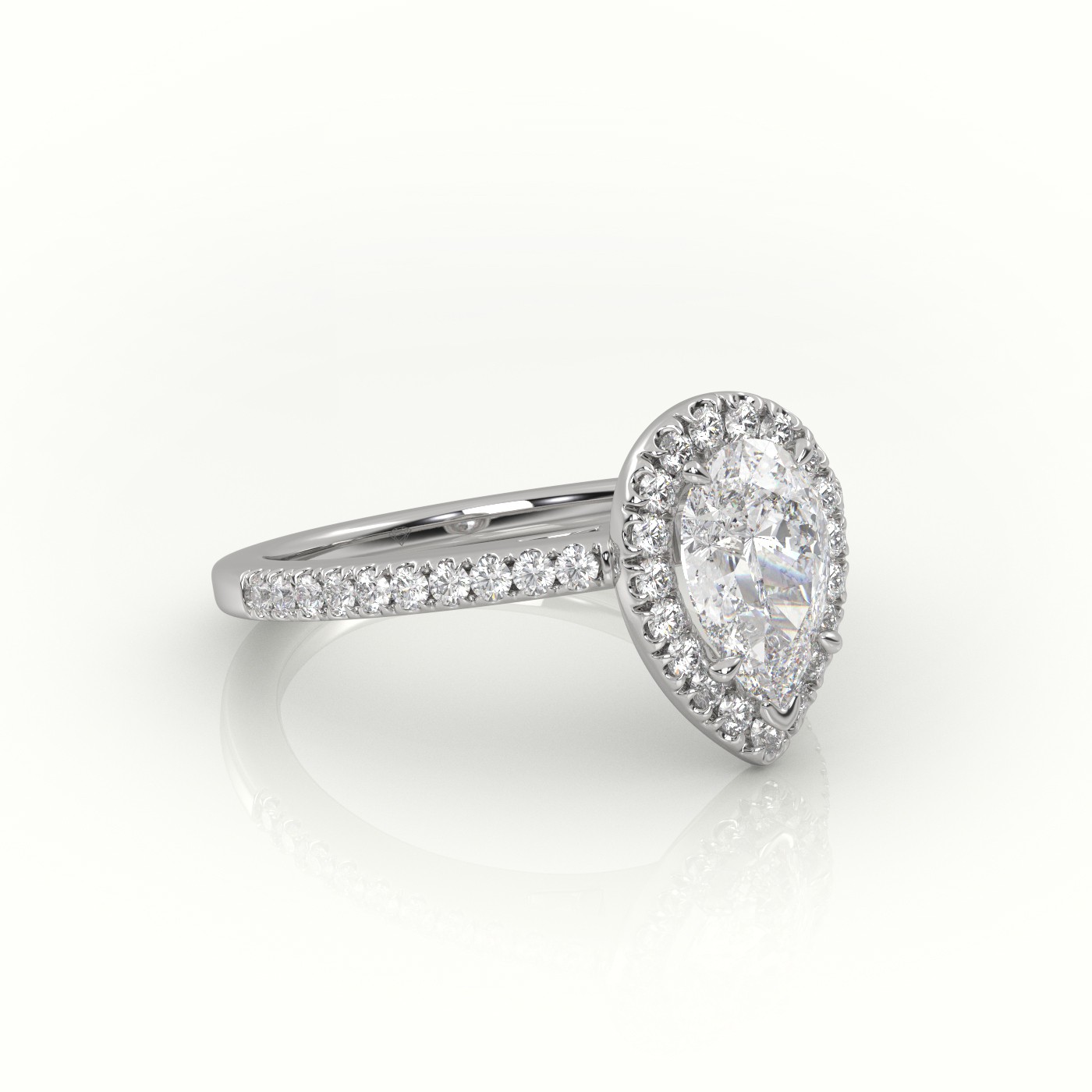 10K WHITE GOLD PEAR CUT DIAMOND HALO PAVE SETTING ENGAGEMENT RING