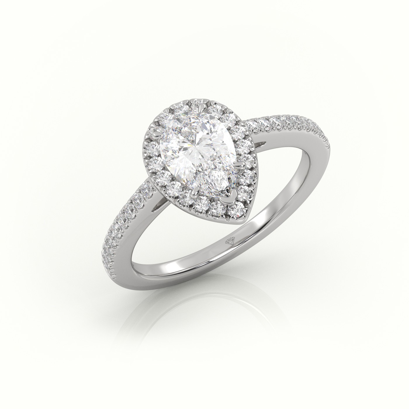 10K WHITE GOLD PEAR CUT DIAMOND HALO PAVE SETTING ENGAGEMENT RING