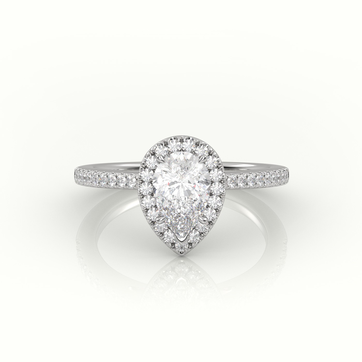 10K WHITE GOLD PEAR CUT DIAMOND HALO PAVE SETTING ENGAGEMENT RING