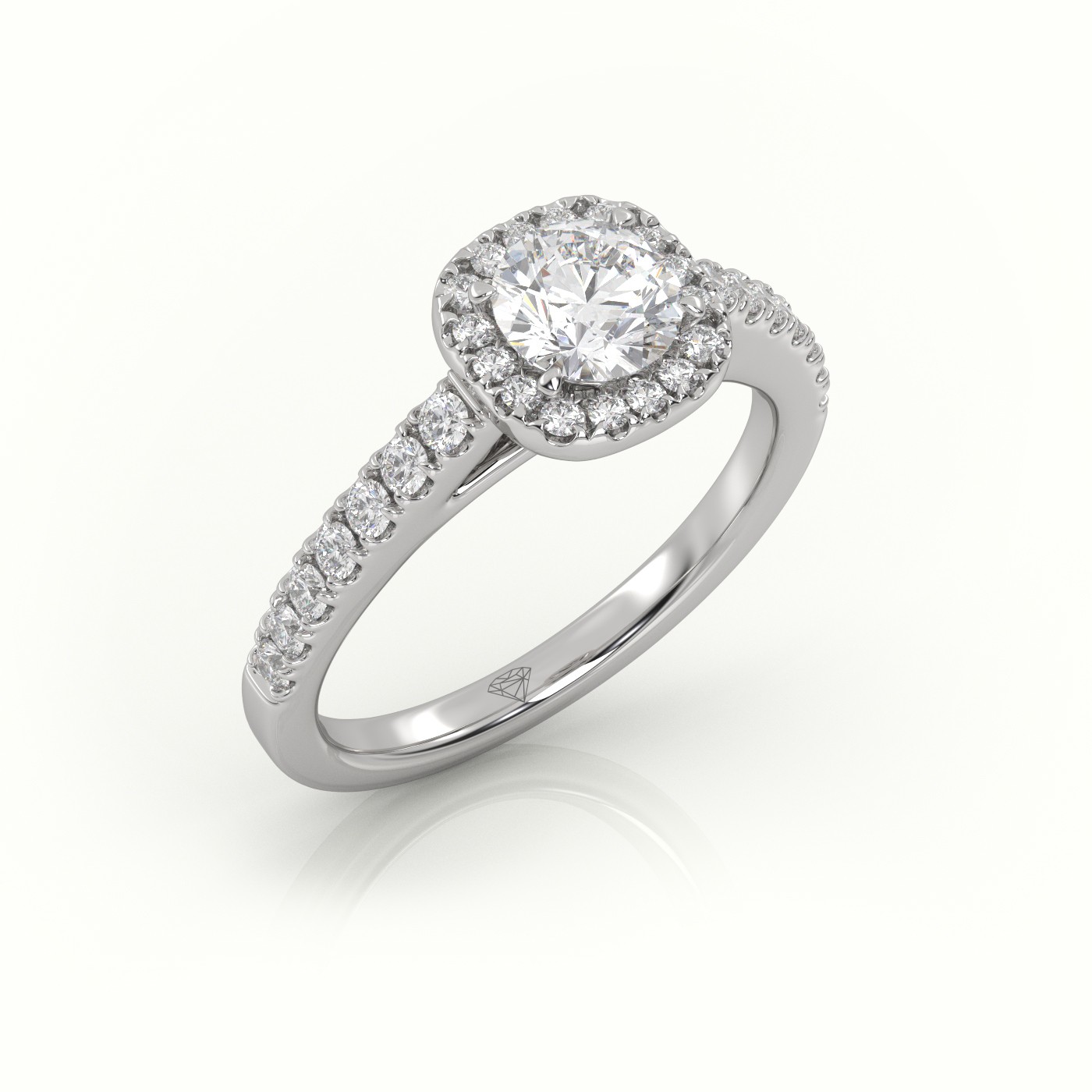 10K WHITE GOLD ROUND-CUT DIAMOND HALO SCALLOP SETTING ENGAGEMENT RING