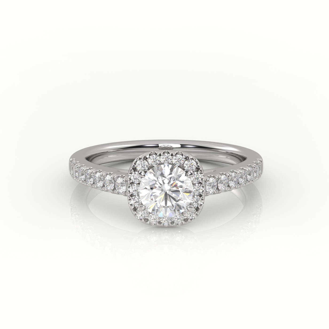 10K WHITE GOLD ROUND-CUT DIAMOND HALO SCALLOP SETTING ENGAGEMENT RING