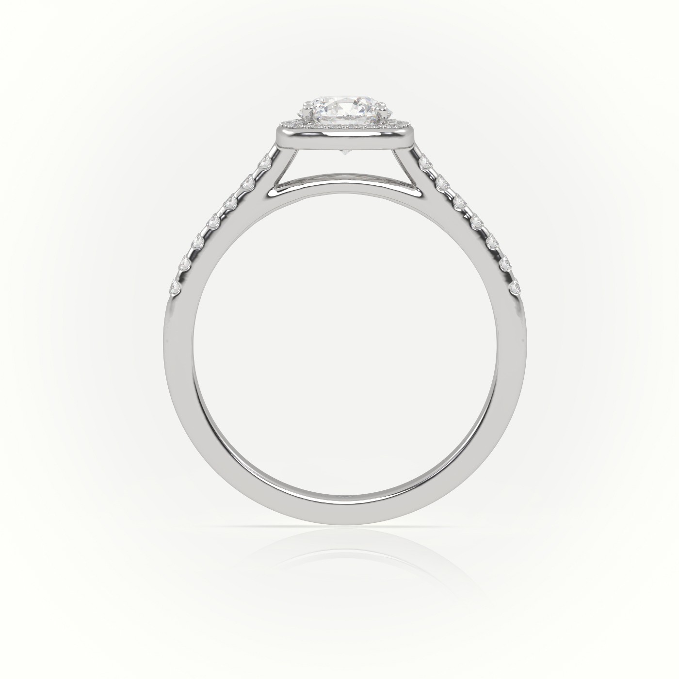 10K WHITE GOLD ROUND-CUT DIAMOND HALO SCALLOP-SETTING ENGAGEMENT RING