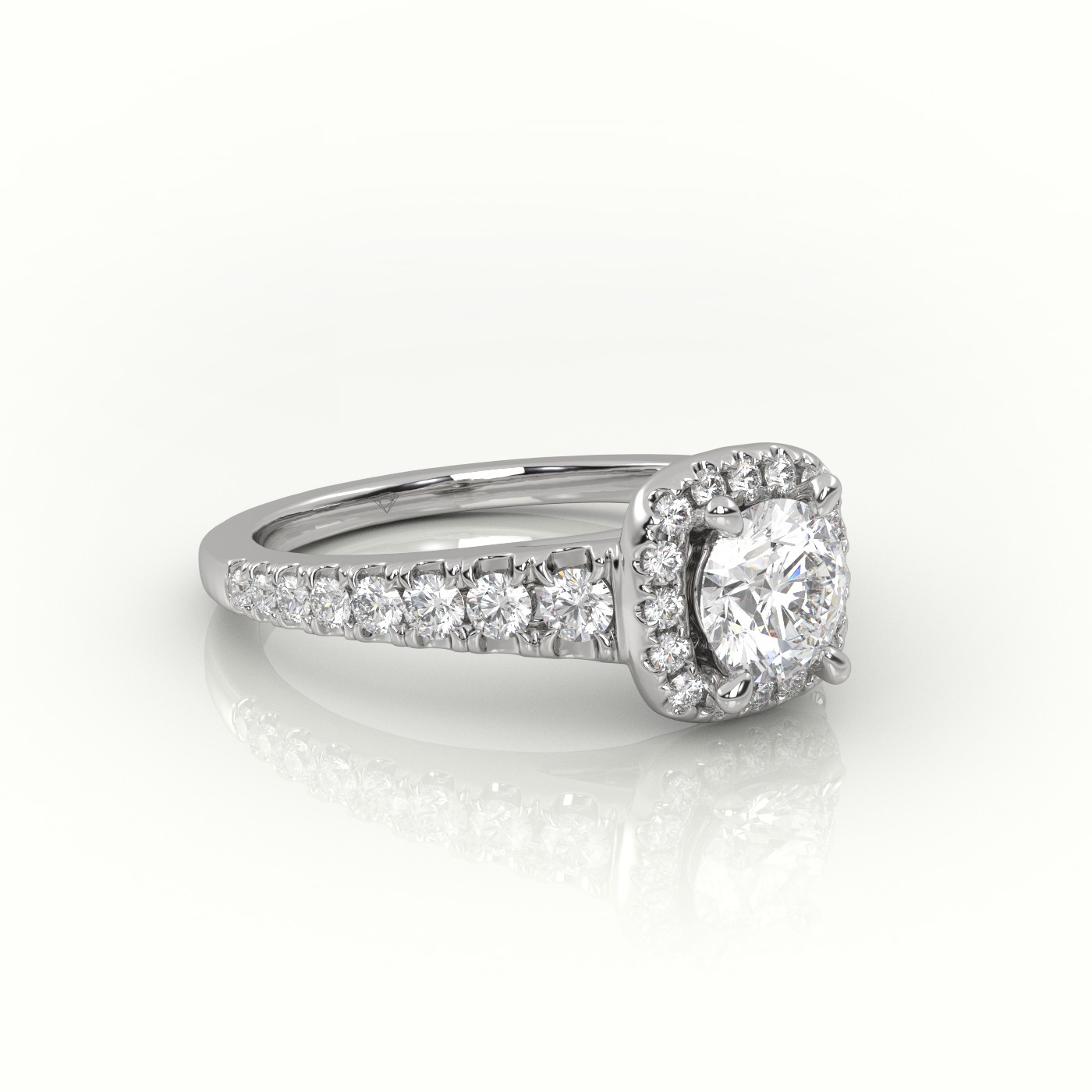 10K WHITE GOLD ROUND-CUT DIAMOND 4 PRONGS SCALLOP SETTING ENGAGEMENT RING