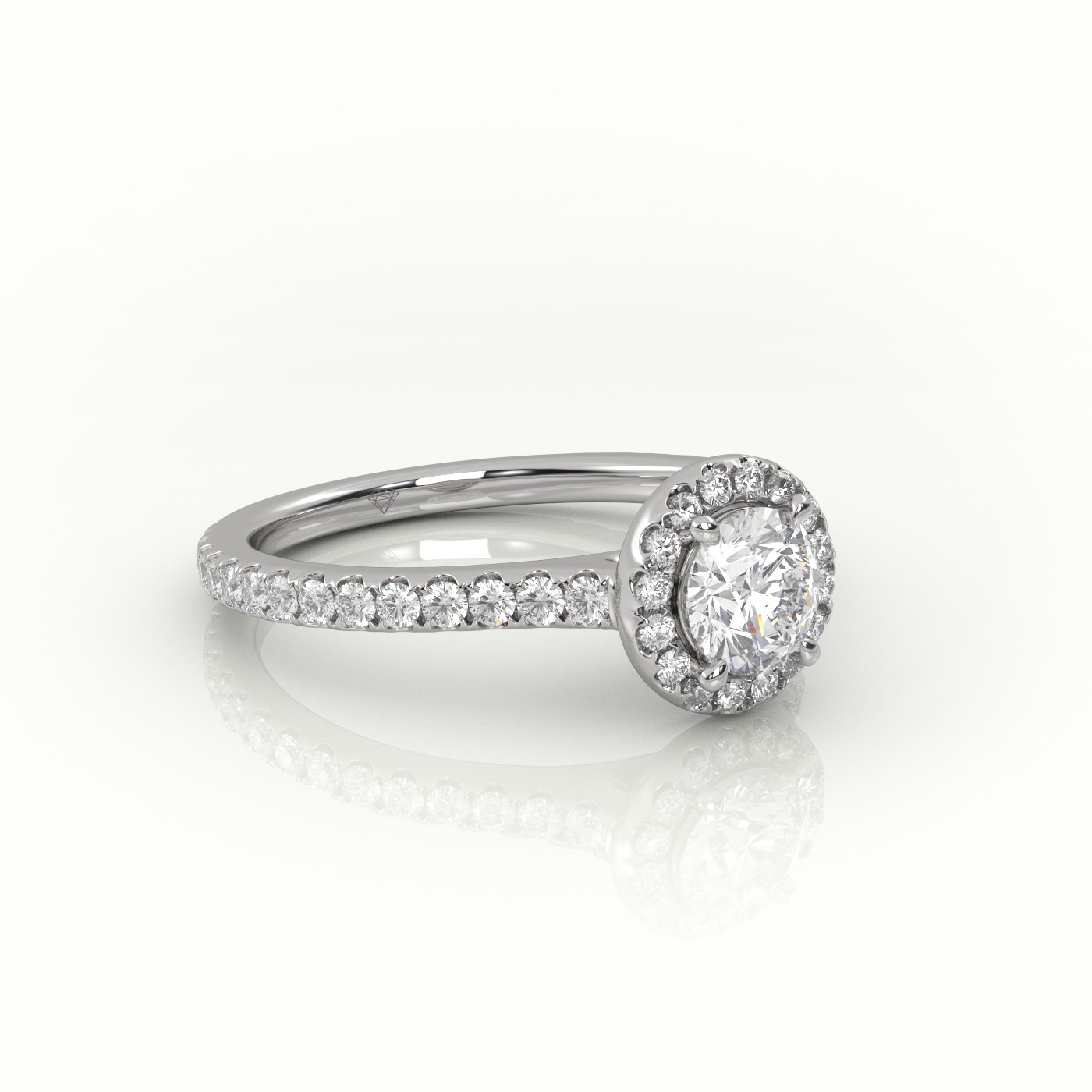 10K WHITE GOLD ROUNDP-CUT DIAMOND 4 PRONGS HALO SCALLOP SETTING ENGAGEMENT RING