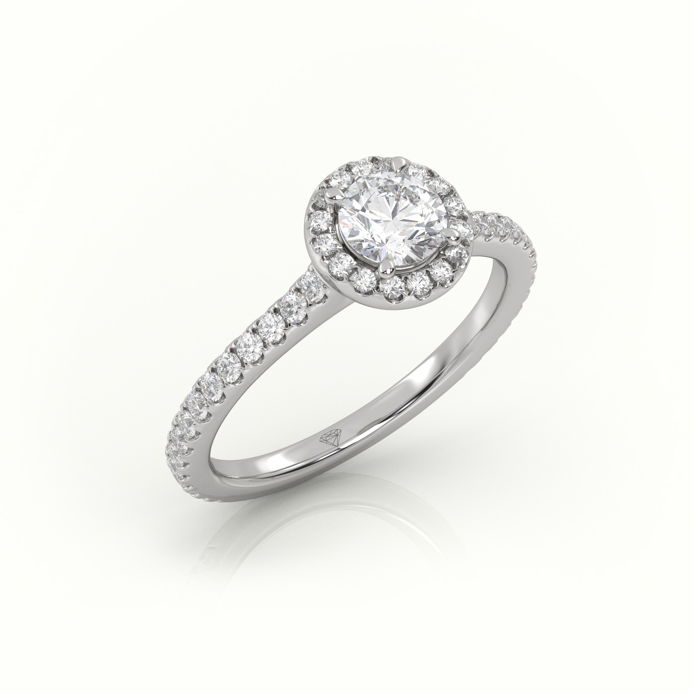 10K WHITE GOLD ROUNDP-CUT DIAMOND 4 PRONGS HALO SCALLOP SETTING ENGAGEMENT RING