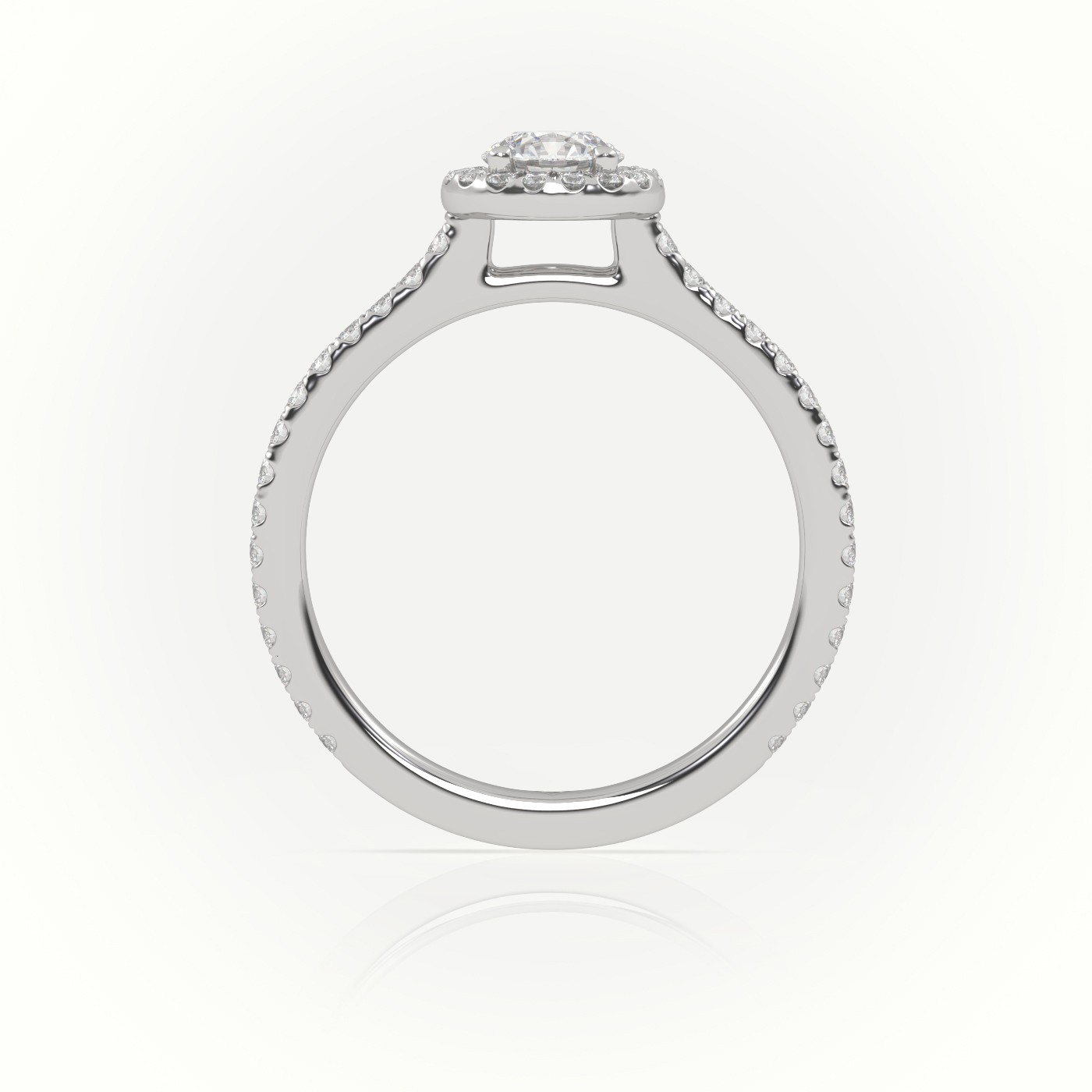 10K WHITE GOLD ROUNDP-CUT DIAMOND 4 PRONGS HALO SCALLOP SETTING ENGAGEMENT RING