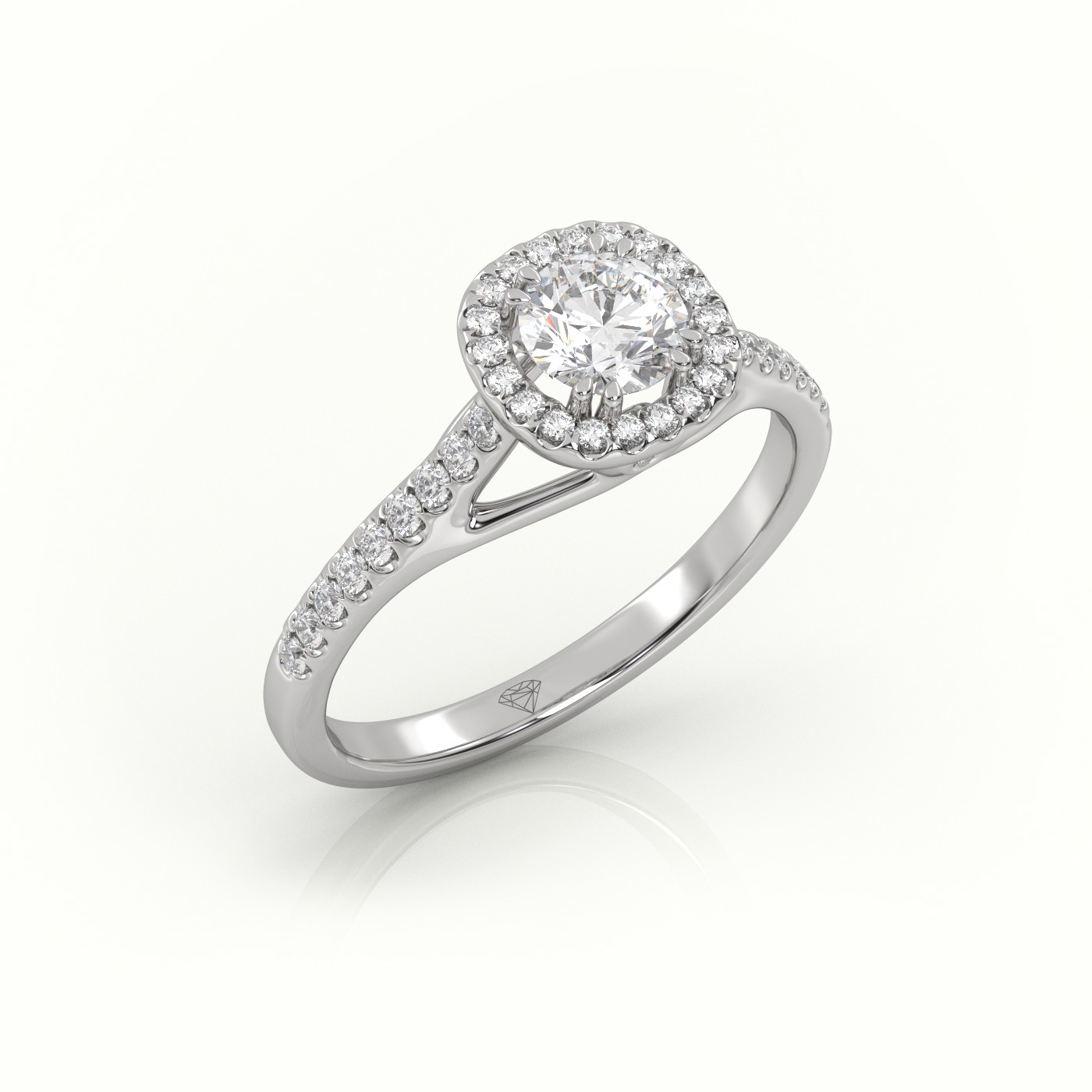 10K WHITE GOLD ROUND CUT DIAMOND 8 PRONGS HALO SCALLOP SETTING ENGAGEMENT RING