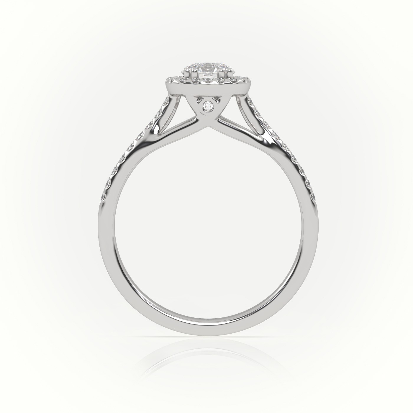 10K WHITE GOLD ROUND CUT DIAMOND 8 PRONGS HALO SCALLOP SETTING ENGAGEMENT RING