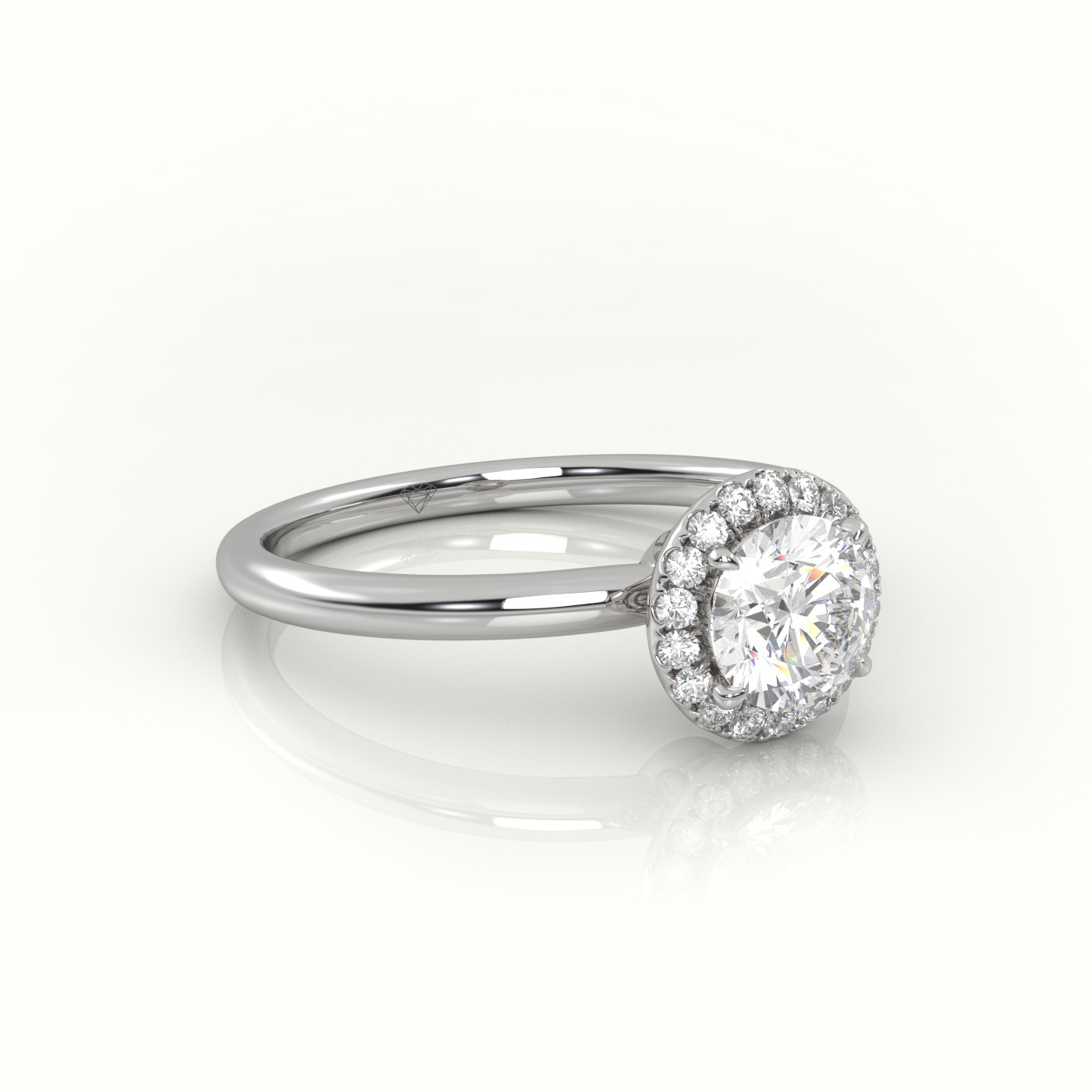 10K WHITE GOLD ROUND-CUT DIAMOND 4 PRONGS HALO SETTING ENGAGEMENT RING