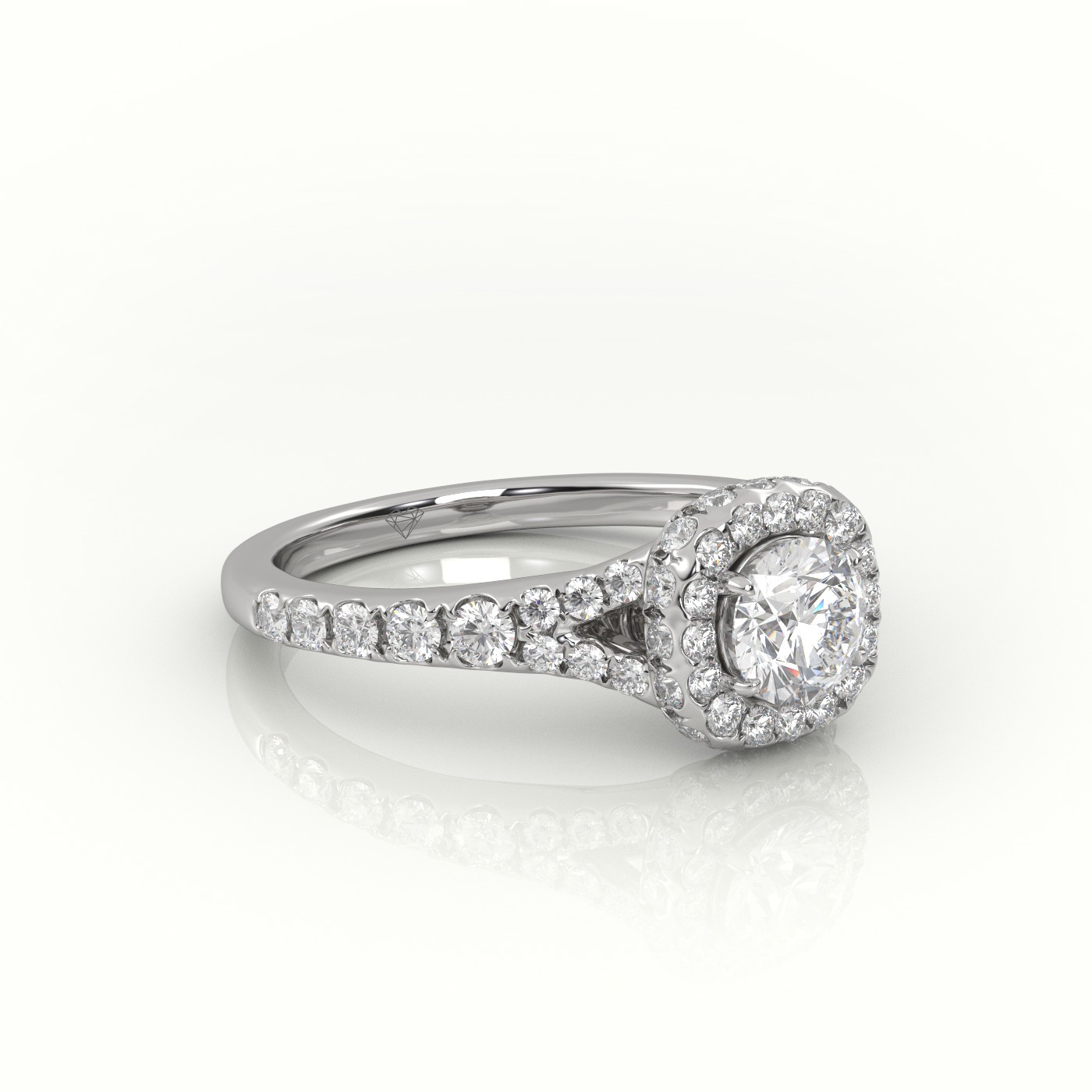 10K WHITE GOLD ROUND CUT DIAMOND SCALLOP SETTING VINTAGE ENGAGEMENT RING