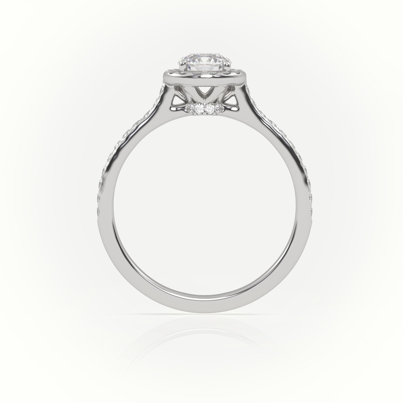 10K WHITE GOLD ROUND-CUT DIAMOND 4 PRONGS HALO PAVE SETTING ENGAGEMENT RING