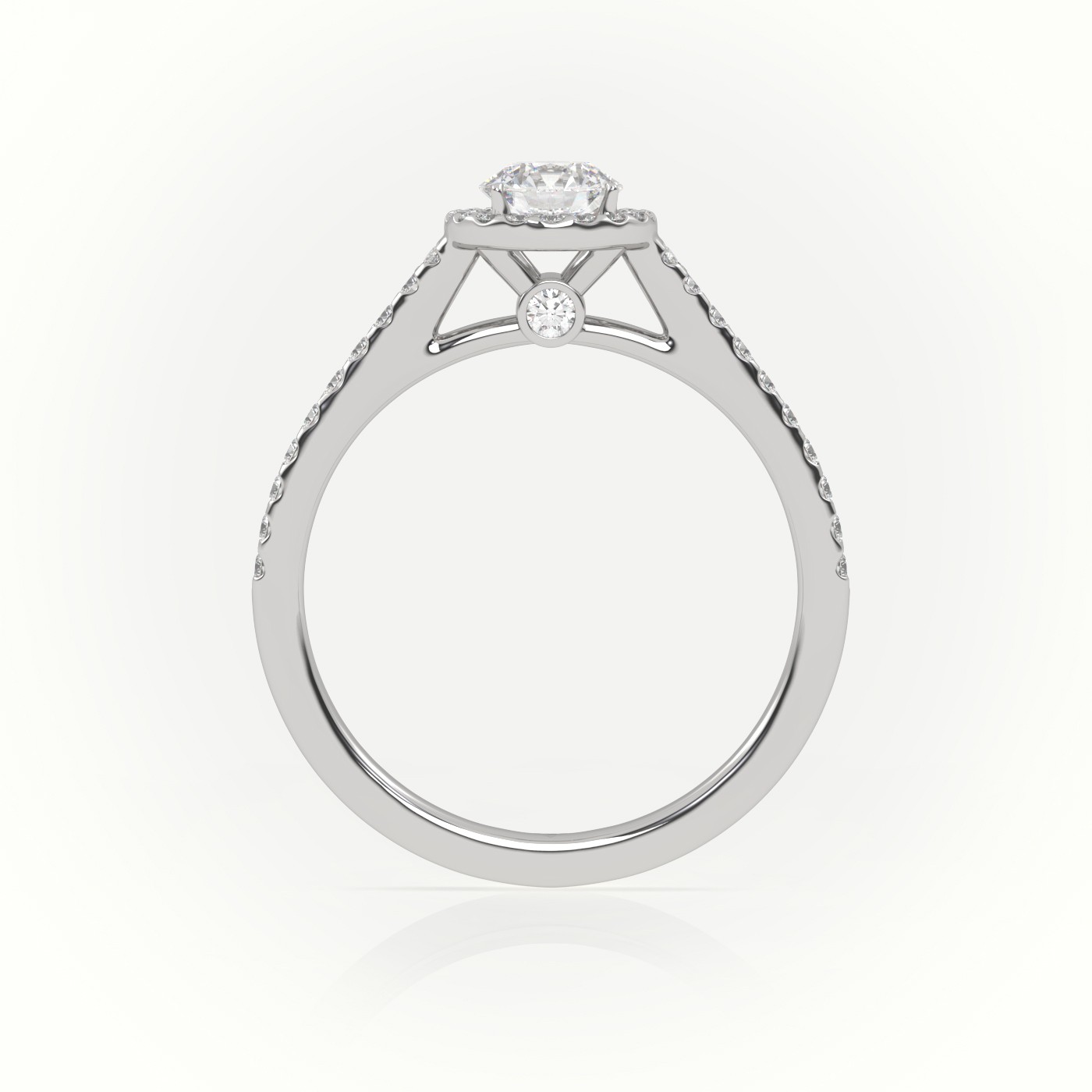 10K WHITE GOLD ROUND CUT DIAMOND HALO SCALLOP SETTING ENGAGEMENT RING