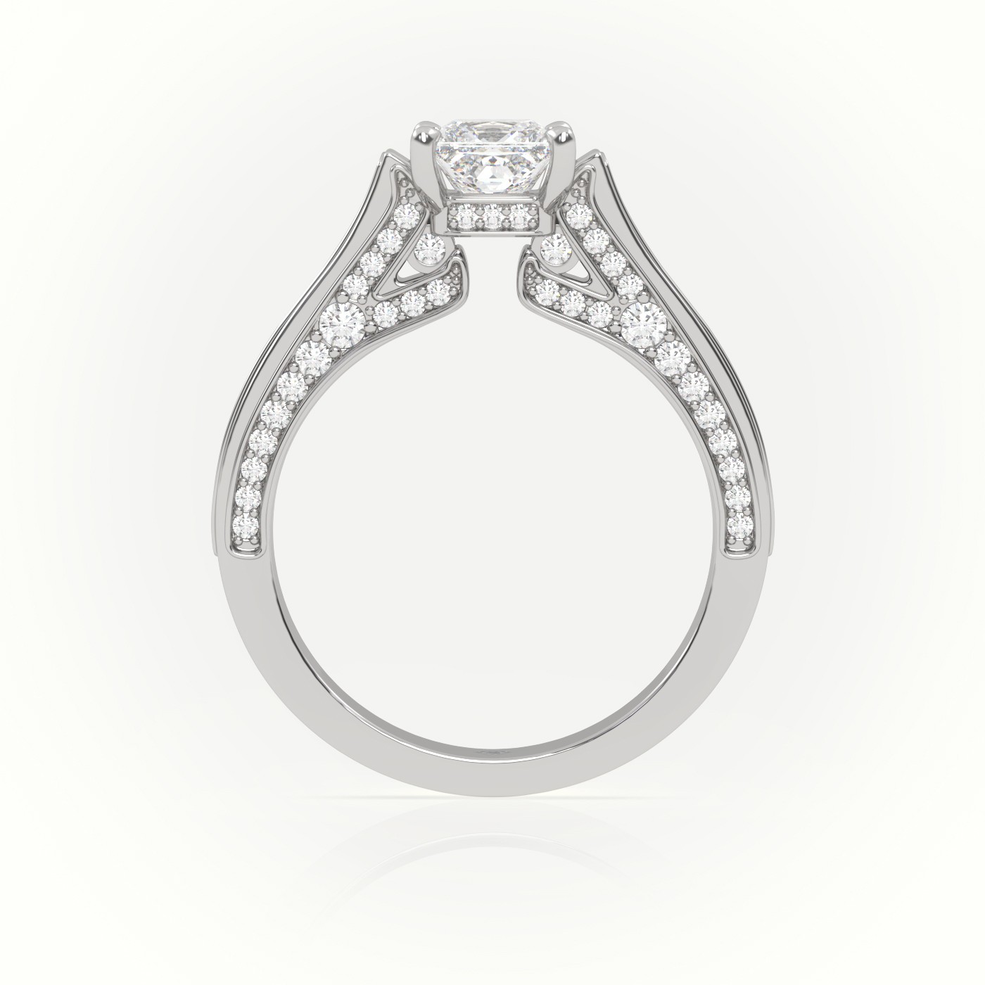 10K WHITE GOLD PRINCESS-CUT DIAMOND 4 PRONGS CHANNEL SETTING ENGAGEMENT RING