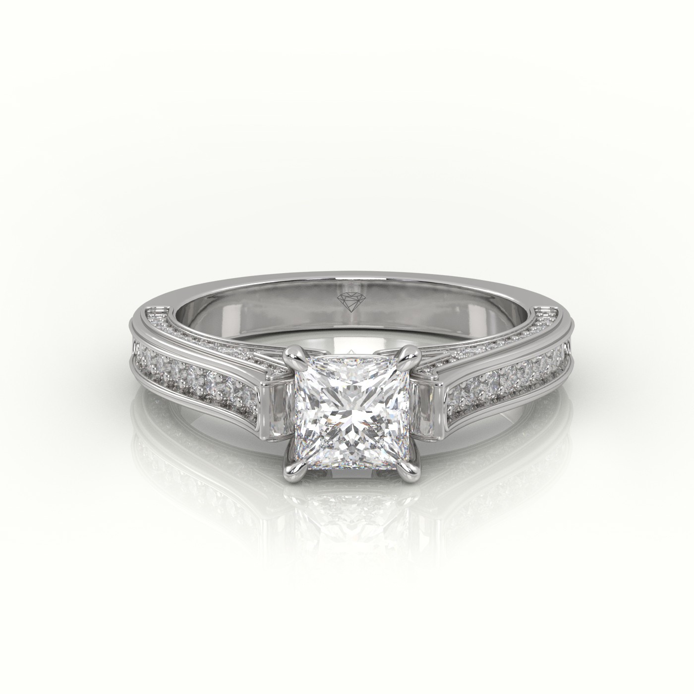 10K WHITE GOLD PRINCESS-CUT DIAMOND 4 PRONGS CHANNEL SETTING ENGAGEMENT RING