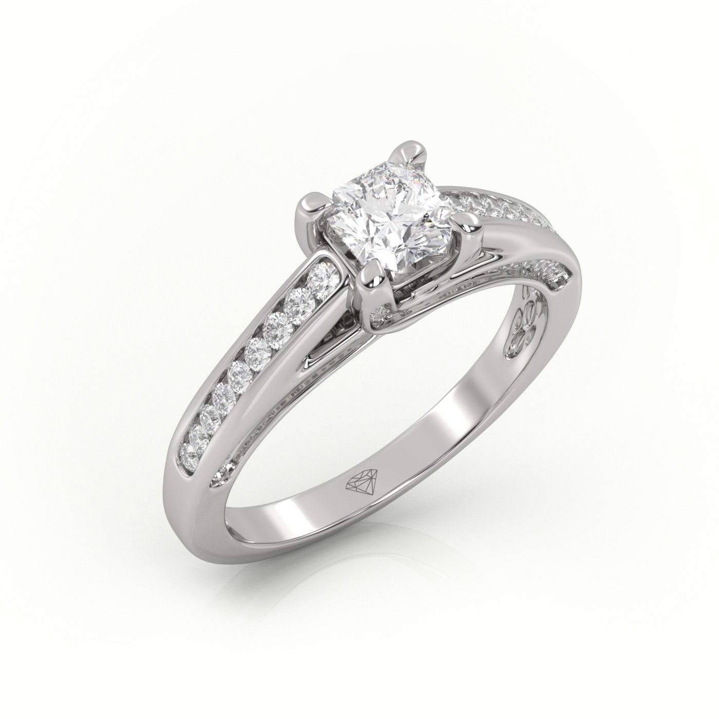 10K WHITE GOLD RADIANT CUT DIAMOND 4 PRONGS CHANNEL SETTING ENGAGEMENT RING