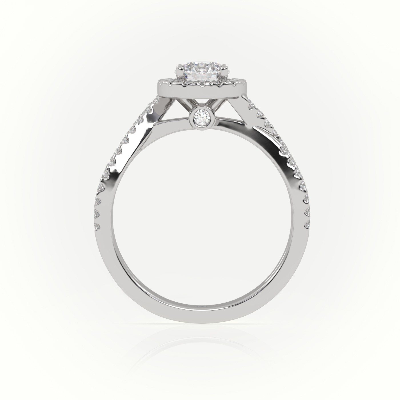 10K WHITE GOLD ROUND CUT DIAMOND 4 PRONGS SCALLOP SETTING DESIGNER ENGAGEMENT RING