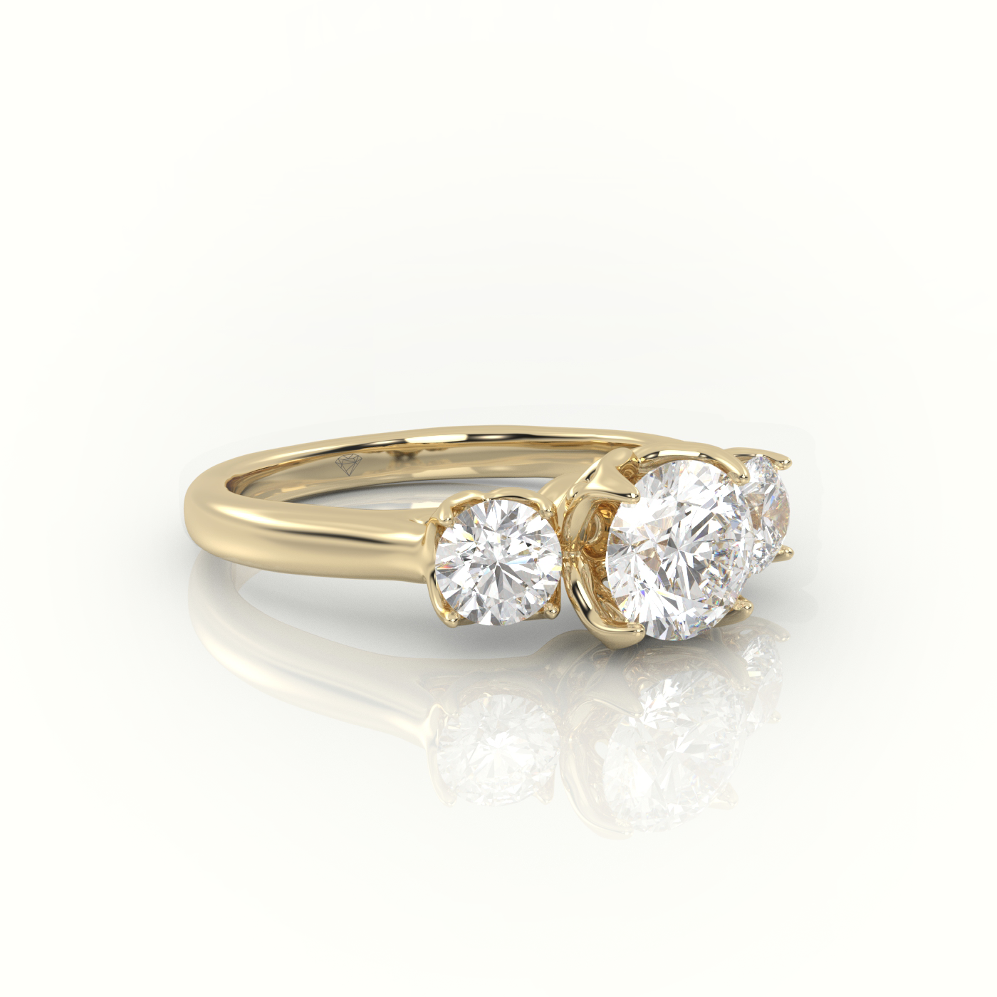 18K YELLOW GOLD ROUND-CUT DIAMOND 4 PRONGS SIDE STONE ENGAGEMENT RING